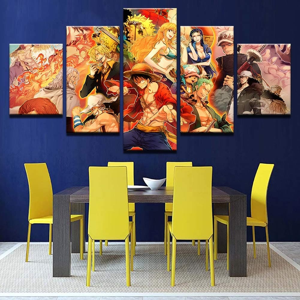 OJKYK Prints On Canvas 5 Panel HD Wall Art One Piece Anime Paintings Monkey D. Luffy Poster Picture for Home Kids Walls Decor,B,20x35x2+20x45x2+20x55x1