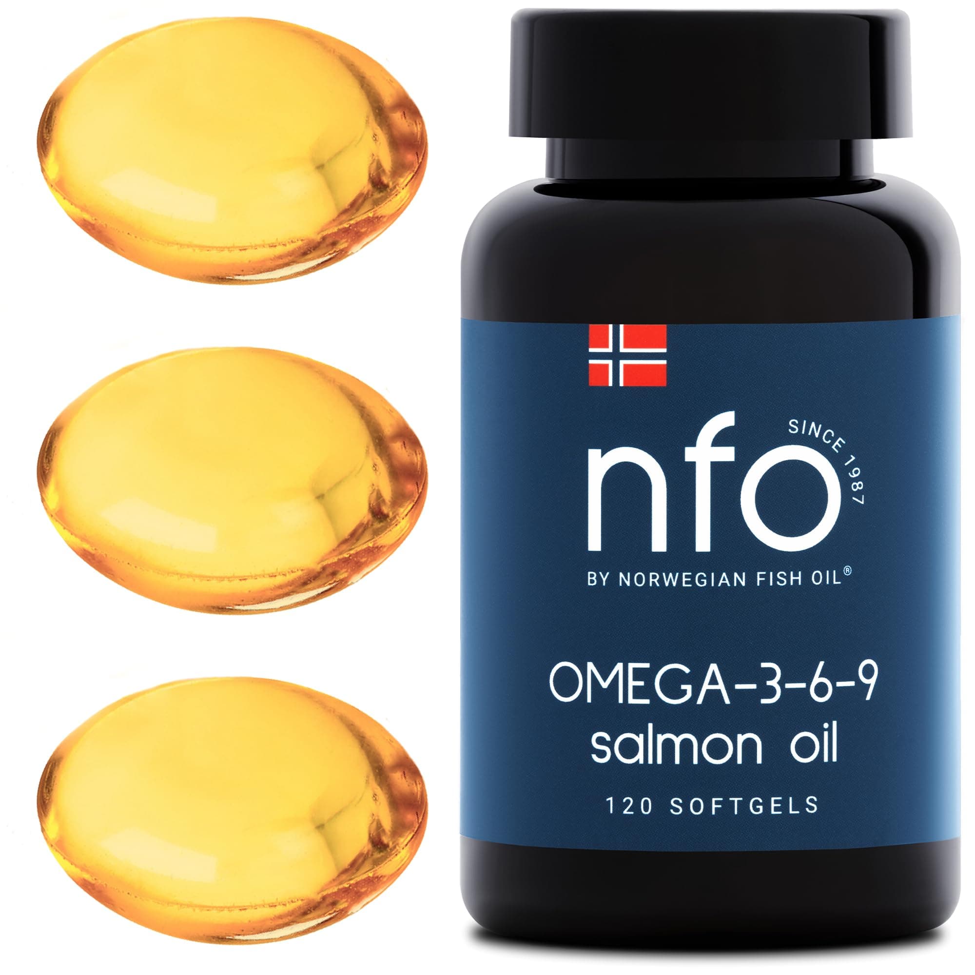 NFO OMEGA 3 6 9 SALMON OIL [120 Mini Capsules] Omega 3 6 9 Capsules from Norway, Salmon Oil with DPA, EPA & DHA Concentration in the Triglyceride Form, Natural Complex with Fish Oil from Wild Fish, 3+