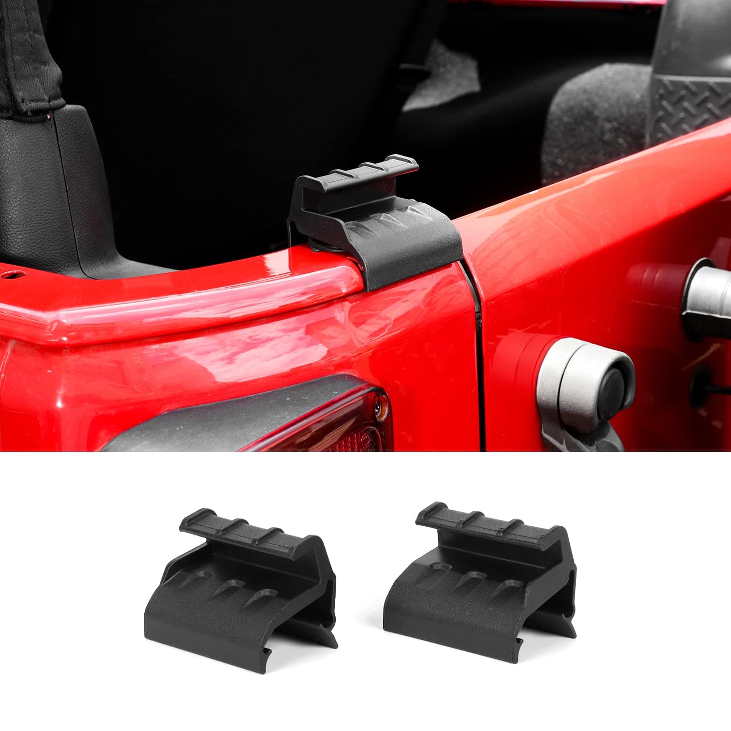 Jimen Compatible with Jeep Wrangler JK & Unlimited 2007-2018, 2 Pack Soft Top Parts Back Window Brackets Rear Tailgate Bar Retainer Clips