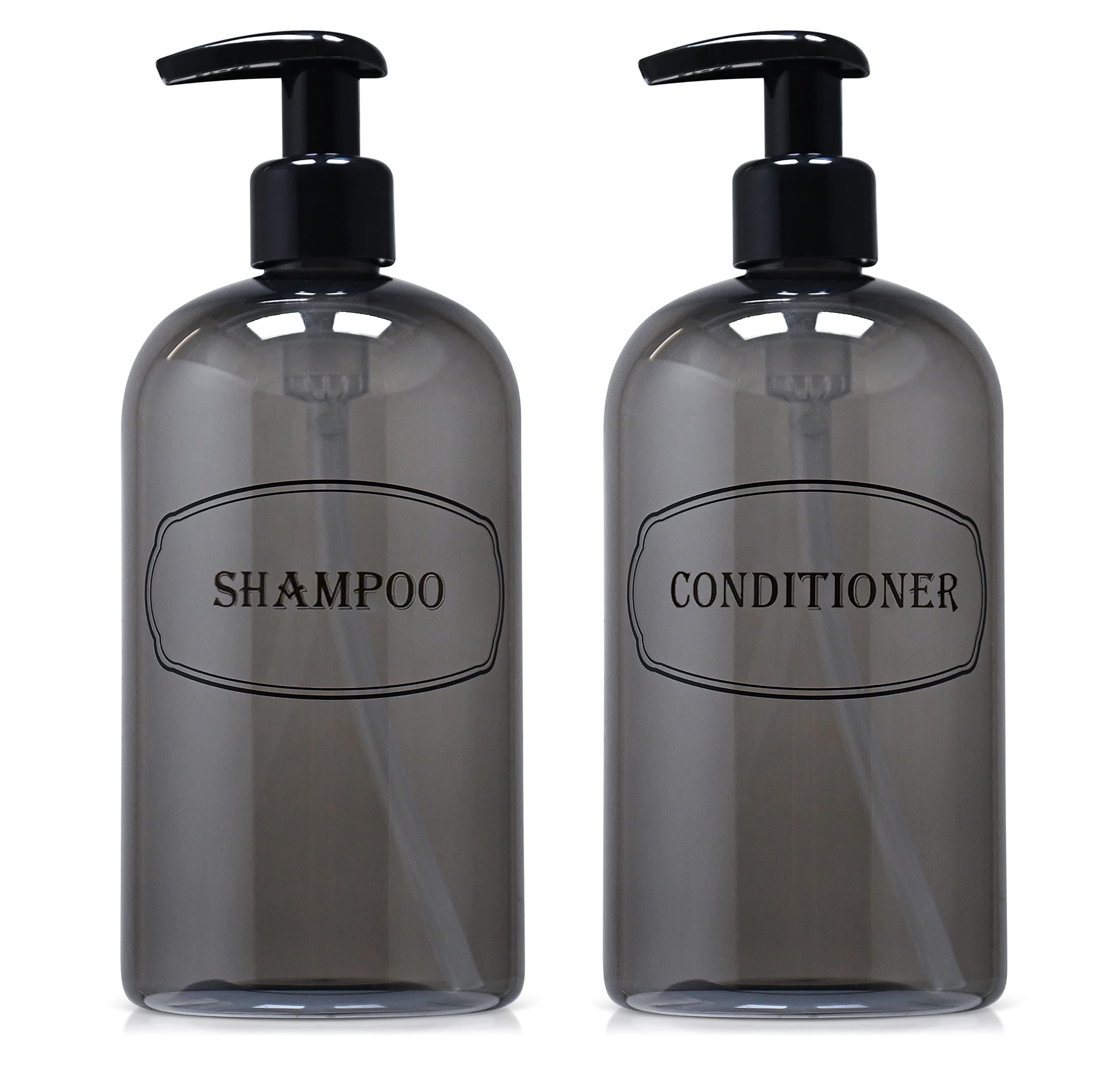 Bottiful Home-16 oz Shampoo and Conditioner Refillable Empty Plastic Pump Bottle Dispenser Set (Gray)