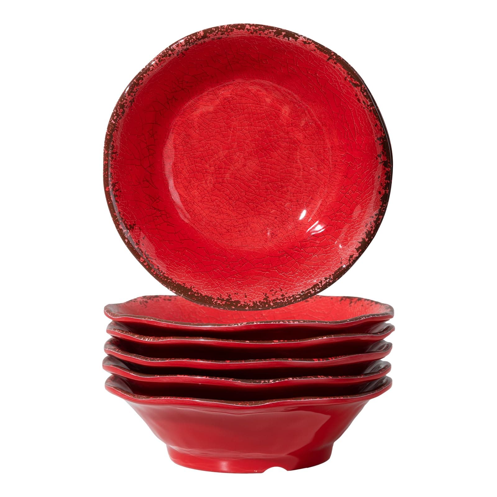 Melamine Cereal Bowls Sets, Set of 6 7” Farmhouse Melamine Small Bowls for Salad, Pasta, Snack, Dessert, Soup, Dipping or Ice Cream, Dishwasher Safe, Red