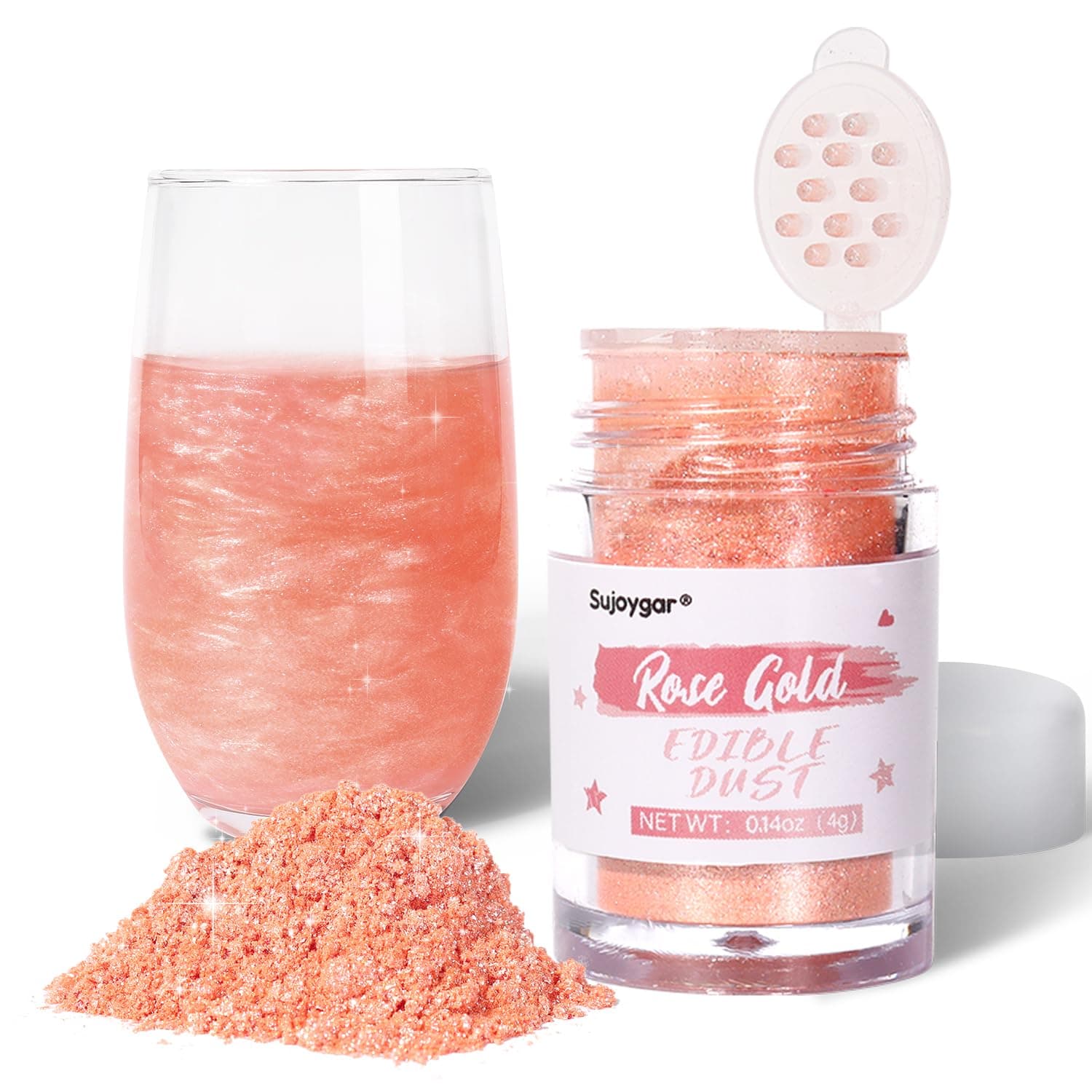 Luster Dust, Rose Gold Edible Glitter for Drinks Christmas, Food Grade, 4 Grams, Shimmer Dust Powders for Cake Decorating (Baking, Beer, Cocktail, Chocolate, Drinks, Cupcakes, Paint)