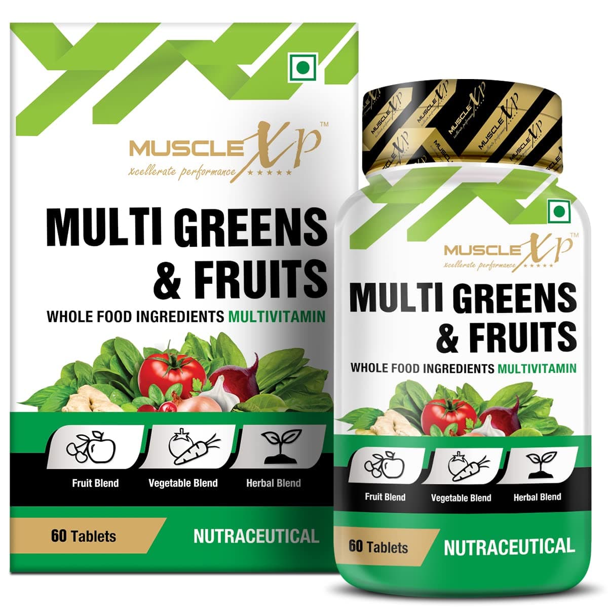 MuscleXP Multi Greens and Fruits Multivitamin with Fruit, Vegetable and Herbal Blend - 60 Tablets