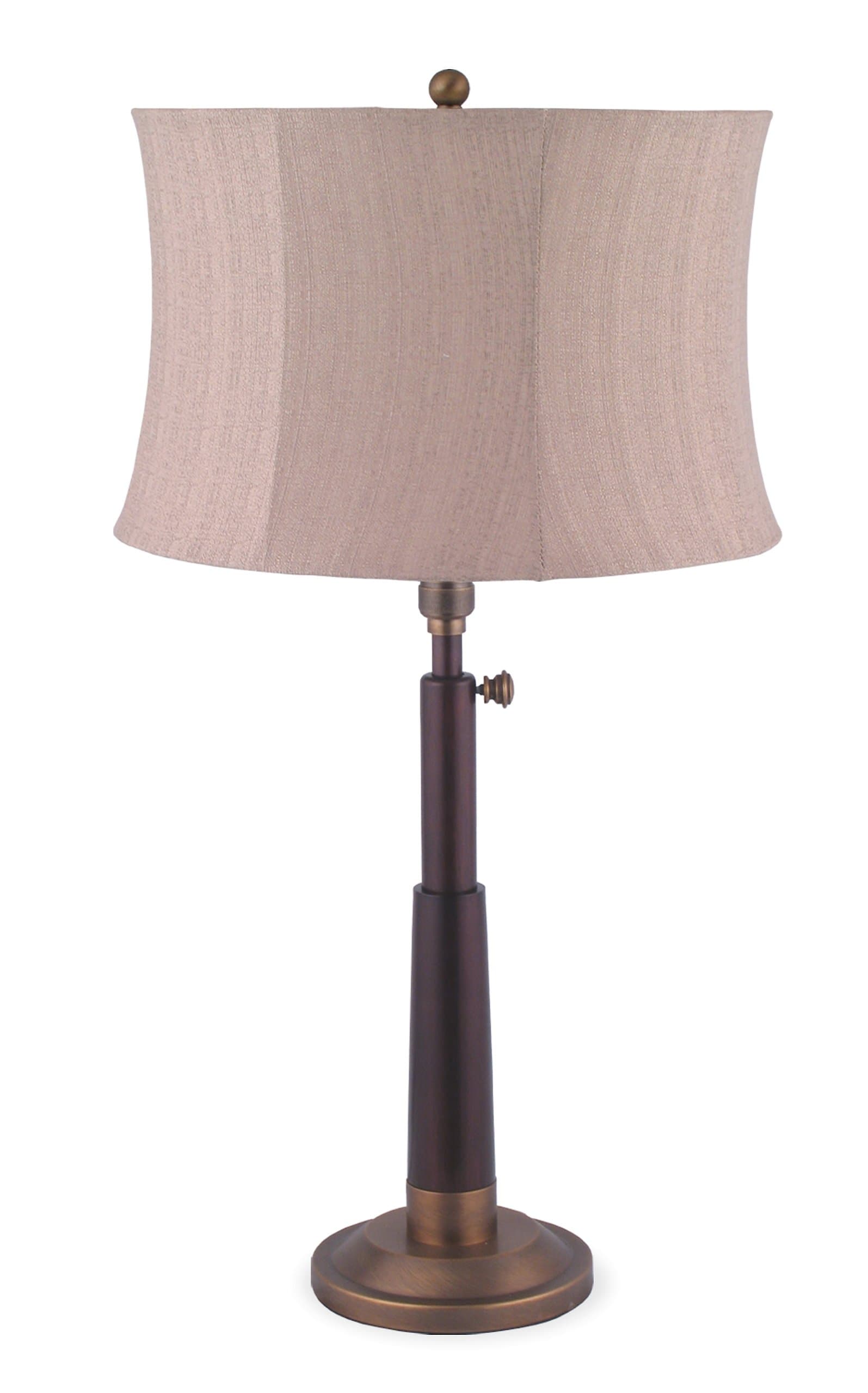 T-6952/6948 Adjustable Antique Brass Telescope Lamp Table Lamp with Textured Mocha Linen Sewn Shade