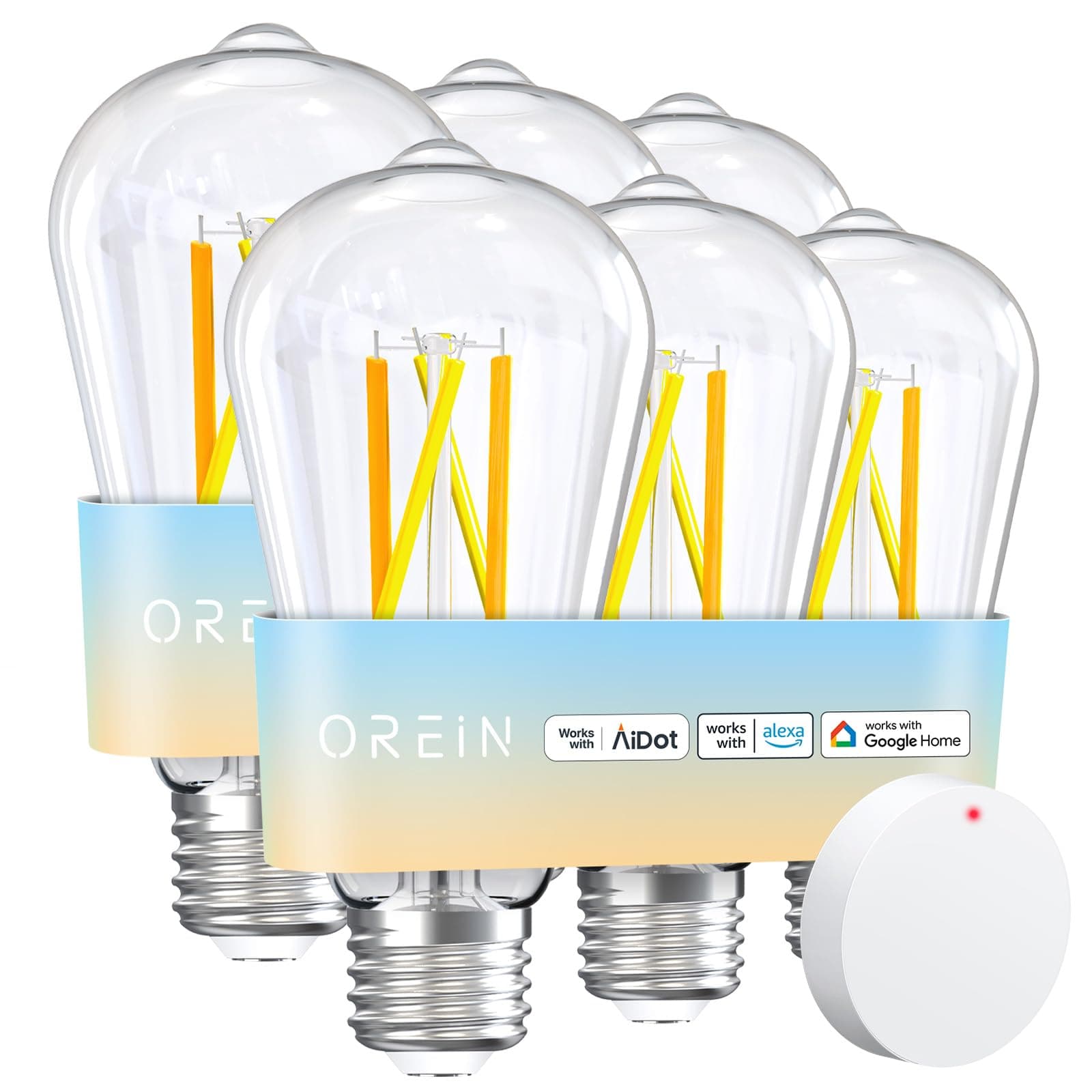 OREiN Smart Edison Light Bulbs with Smart Button, WiFi ST19(58) Vintage Light Bulbs E26 Base, 800lm Dimmable 2700K-6500K Tunable White, Smart Filament Bulb That Work with Alexa, 60W Equivalent, 6Pack