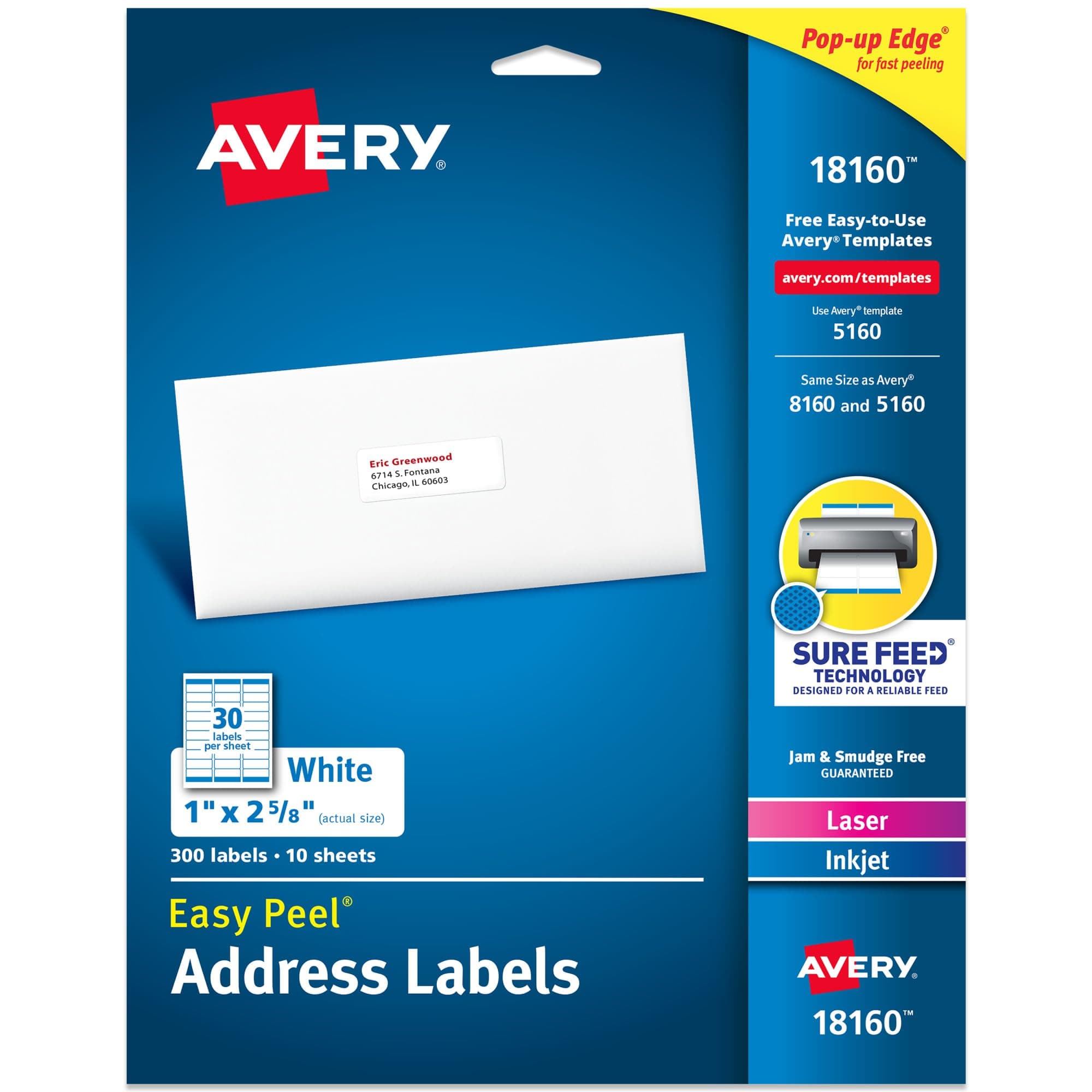 Avery Address Ink Jet Labels, 1 x 2-5/8 Inches, White, 30 Up, 10 Sheets (18160)
