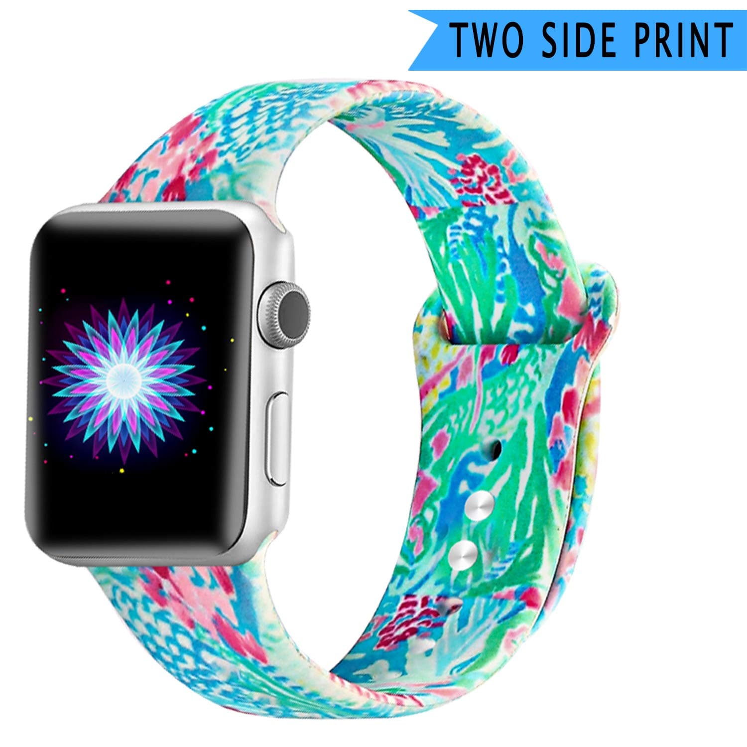 Bertiveny Silicone Band Compatible with Apple Watch Band 38mm 40mm 42mm 44mm Women Sports Strap Replacement for Iwatch Band Series 4 3 2 1 Double Side Print