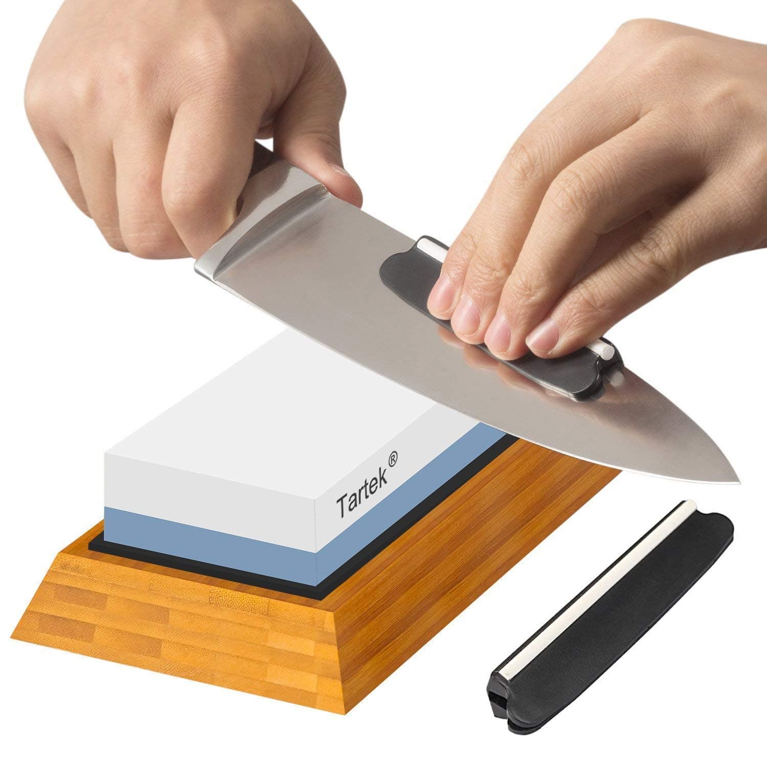 Premium Knife Sharpening Stone - Dual 1000/6000 Grit Japanese Whetstone - Best Sharpener Waterstone Kit -Nonslip Bamboo Base & Angle Guide- Perfect to Sharpen & Polish Knives, Chisels, Scissors