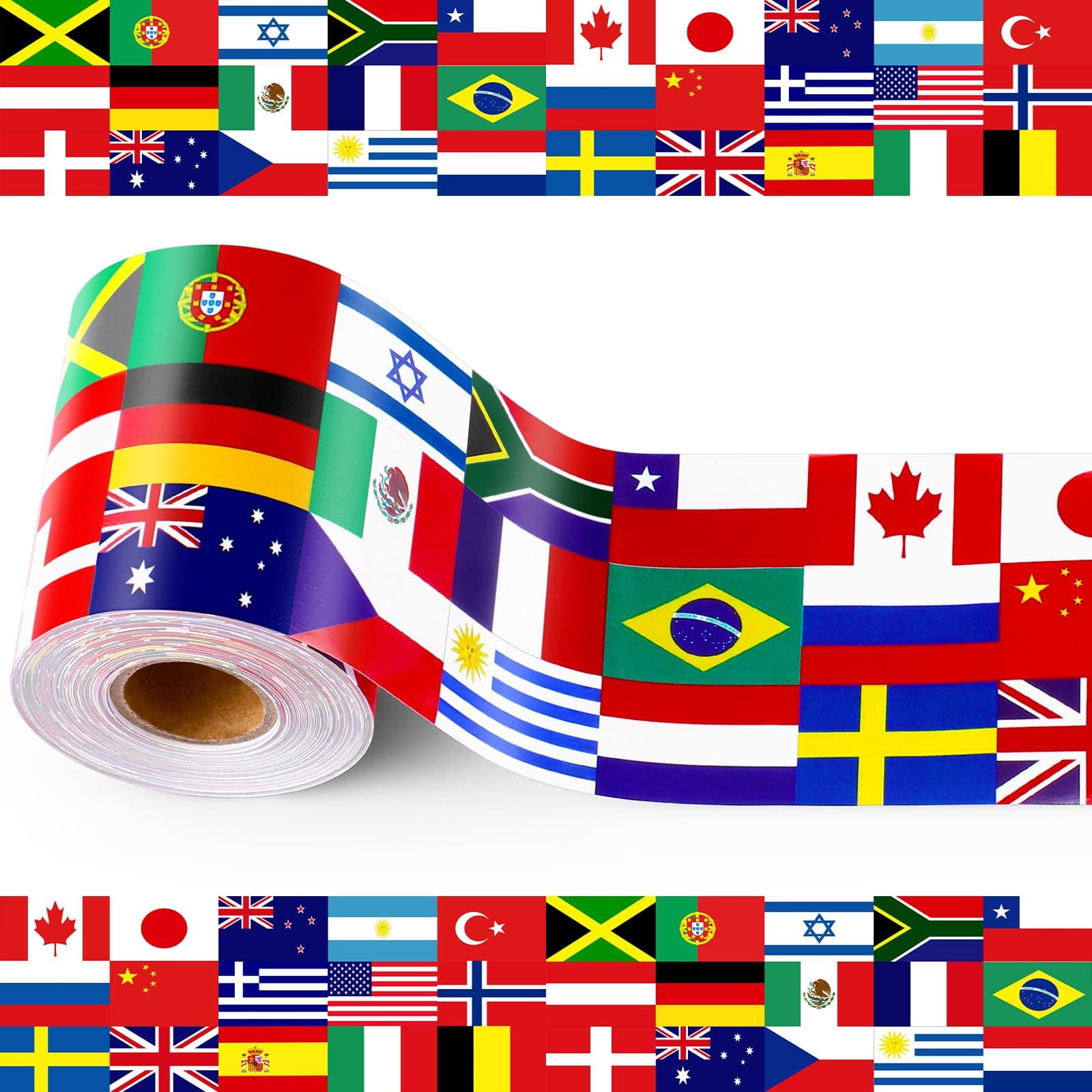 65 Feet International World Flag Bulletin Board Borders Diversity Country Flag Bulletin Border Around the World Party Decoration for Bulletin Board, Cork Board, Party, Classroom Decor