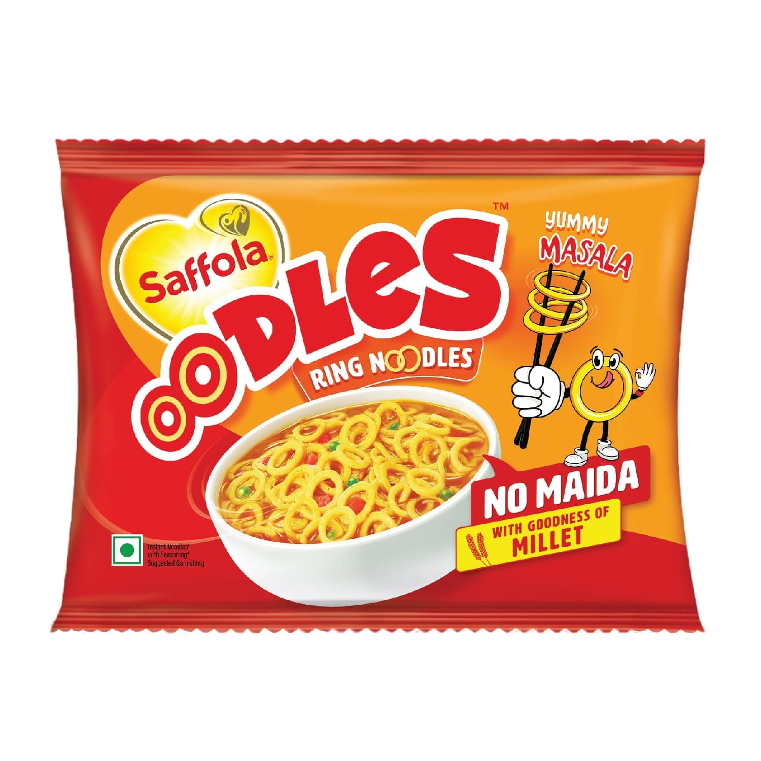 Saffola Oodles, No Maida Oats Noodles, Instant Noodles Packets, Healthy Noodles Masala, Ring Noodles, 53g (1 Serves)
