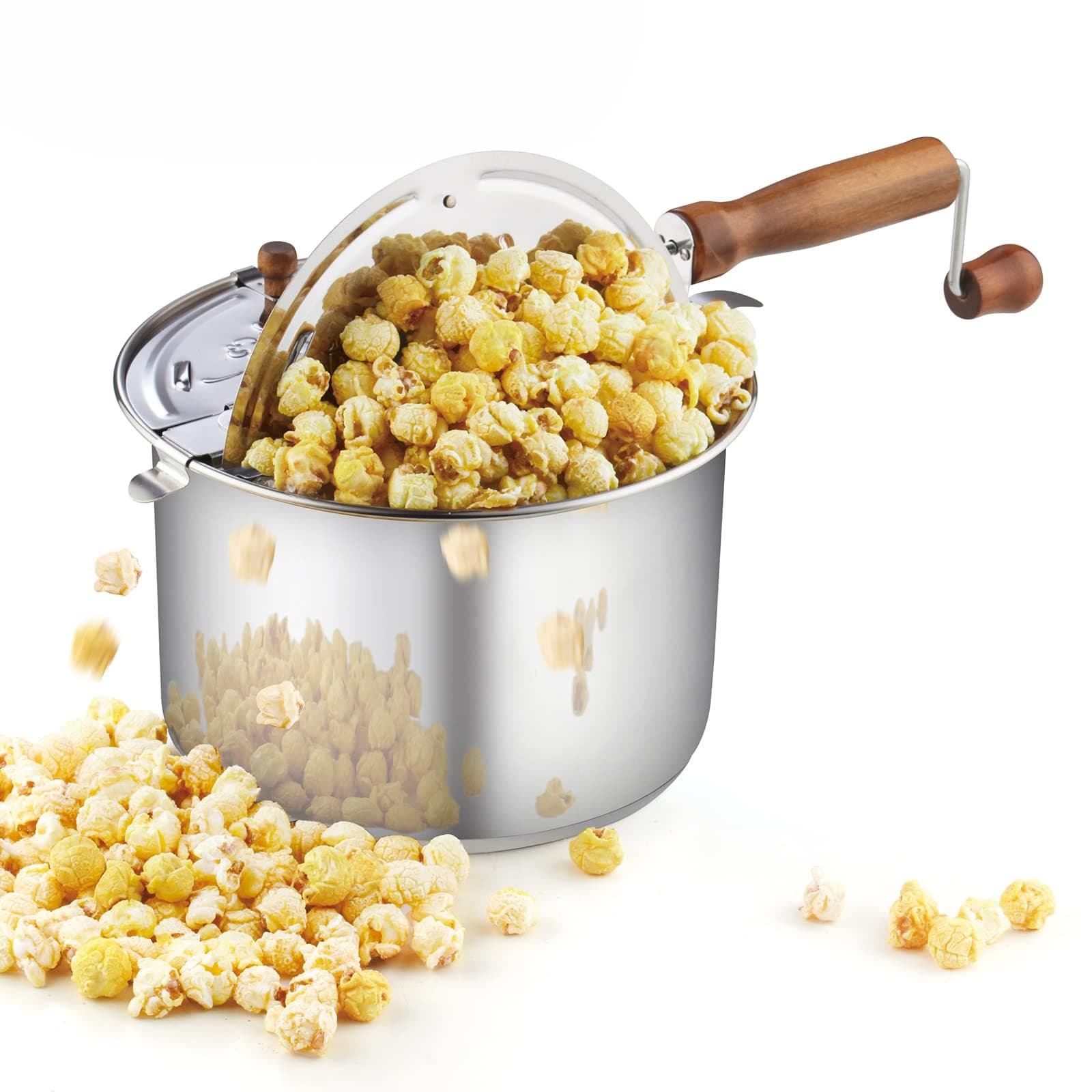 Stovetop Popcorn Popper with Crank, 6 Quart Stainless Steel Popcorn Pot, Silver
