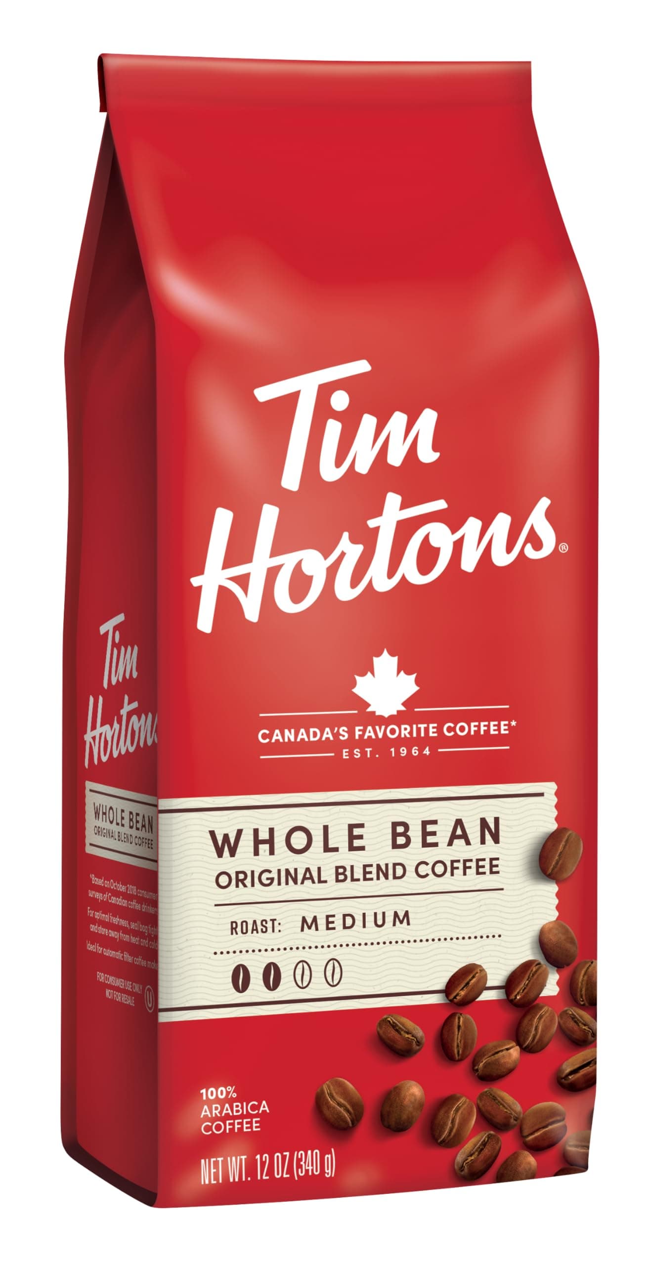 Tim Hortons Tim Horton's 100% Arabica Medium Roast, Original Blend, Whole Bean Coffee, 2 Pound, Bag