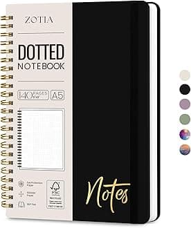Dotted Spiral Journal Notebook for Women, A5 Dotted Notebook Journals for Writing, Hardcover Notebooks for Work, Note taking and Office School Supplies,140 Pages - Black