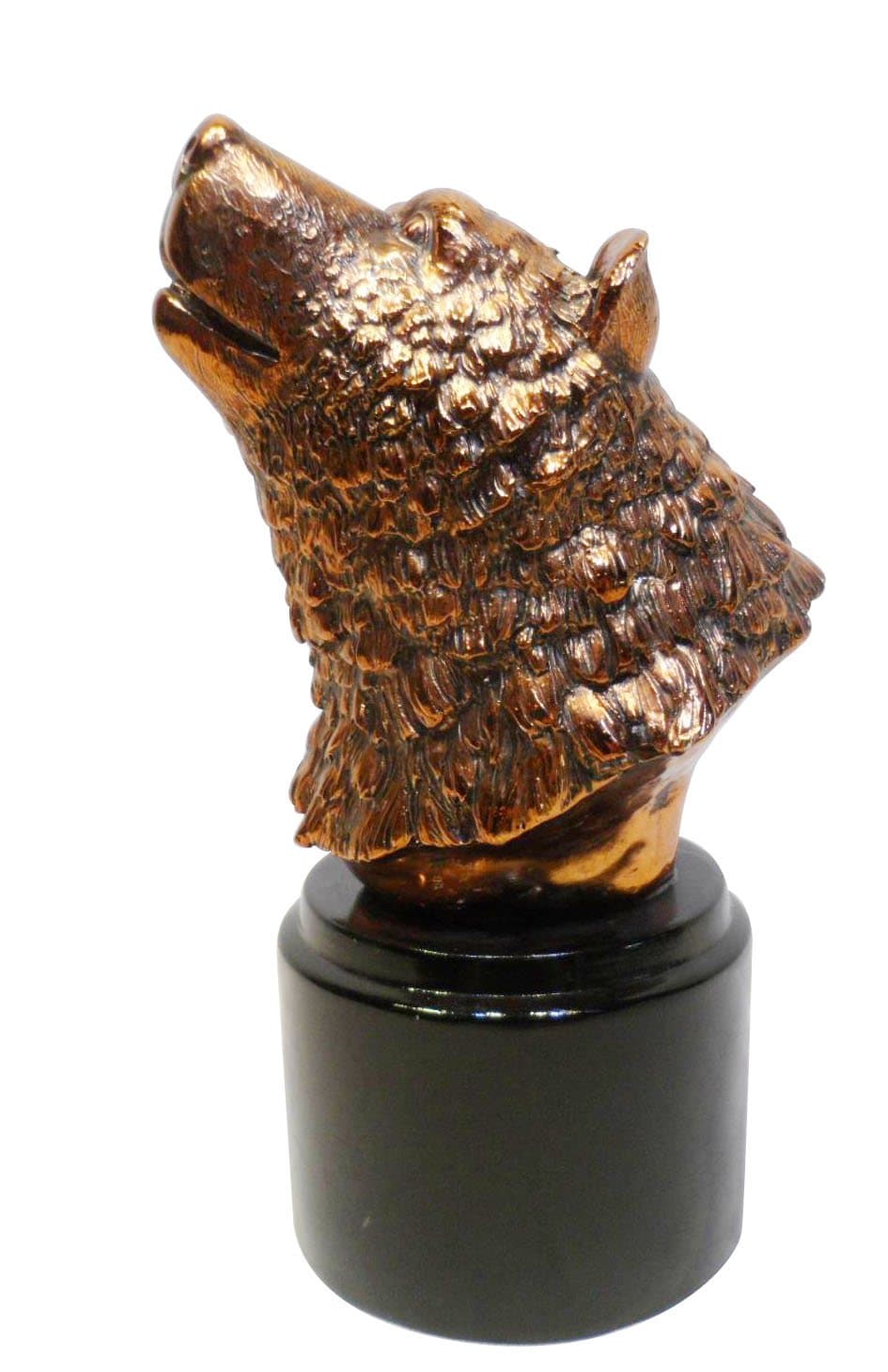 Bear Head Sculpture in Copper Electroplate with Round Base
