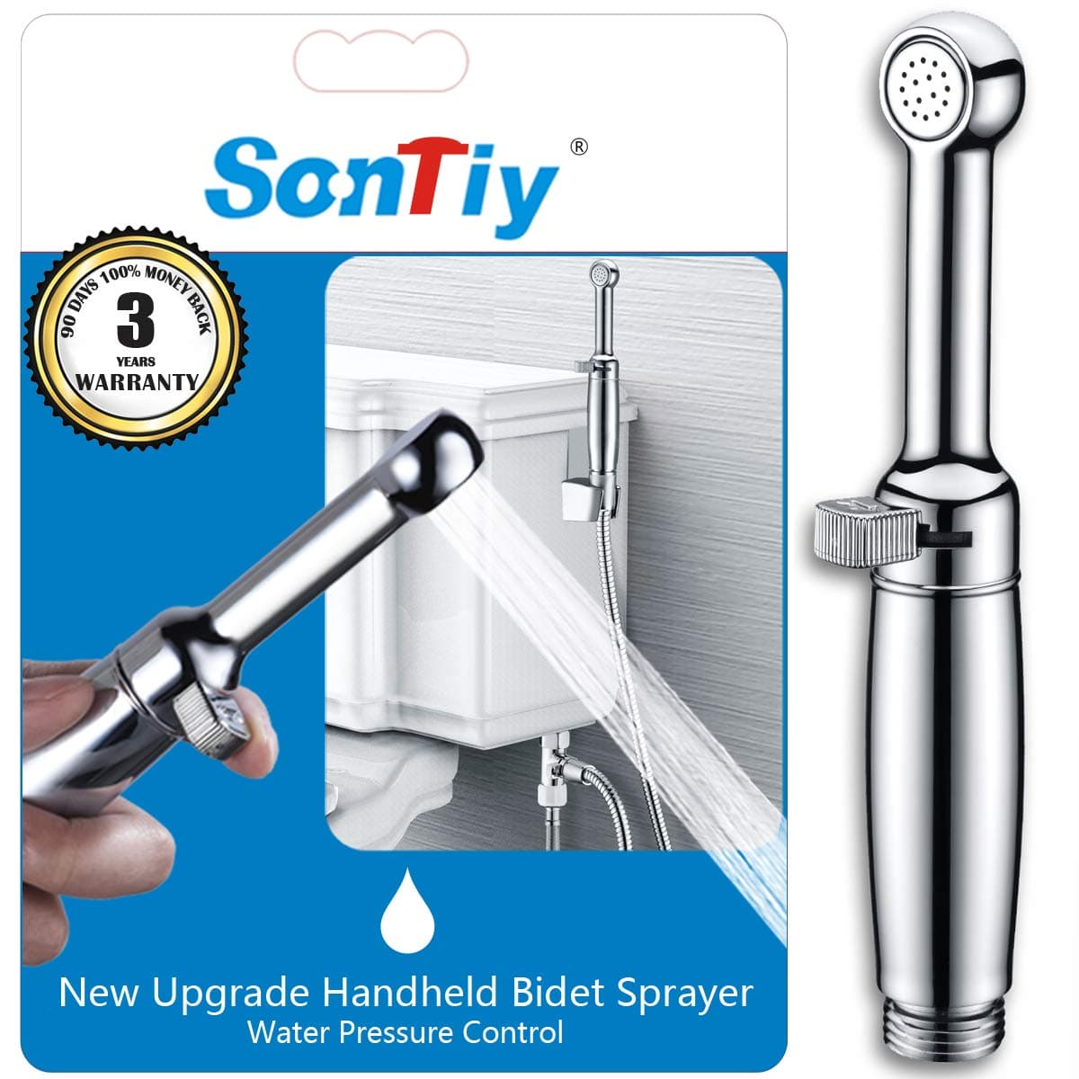 Cloth Diaper Toilet Sprayer Kit, SonTiy Handheld Bidet Sprayer for Toilet Bathroom Jet Spray Chrome-Solid Brass-3 Years Warranty-Adjustable Pressure Control