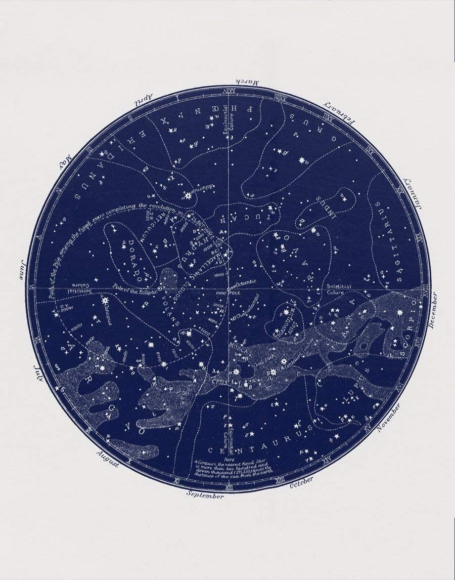 Constellation Map Celestial Chart Print in Circular format