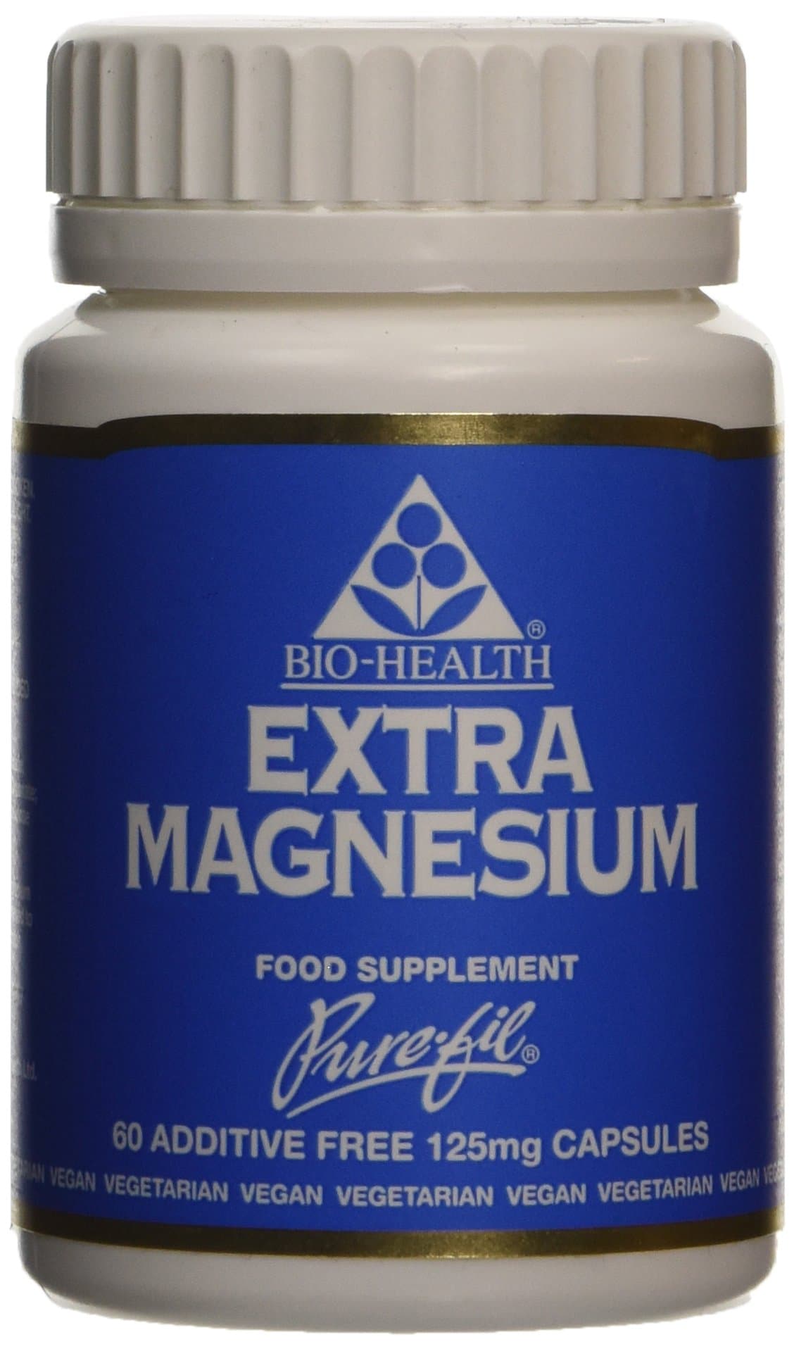 Extra Magnesium Food Supplement for General Health, Supports Normal Function of Nervous System, Beneficial for Bones and Muscular Function, Additive Free, 60 Capsules