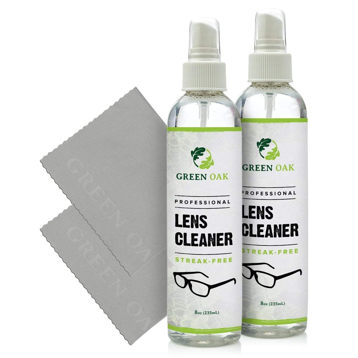 Lens Cleaner Spray Kit – Green Oak Professional Lens Cleaner Spray with Microfiber Cloths – Best for Eyeglasses, Cameras, and Lenses - Safely Cleans Fingerprints, Dust, Oil (8oz 2-Pack)