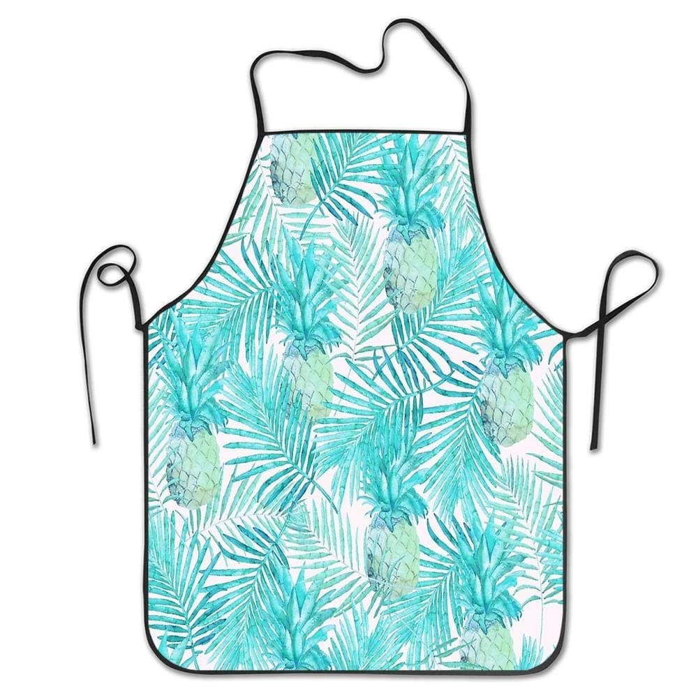 THESHUAI Kitchen Baking Personality Apron Restaurant Chef Garden Handmade Apron Turquoise Palm Leaves and Pineapples on Pink