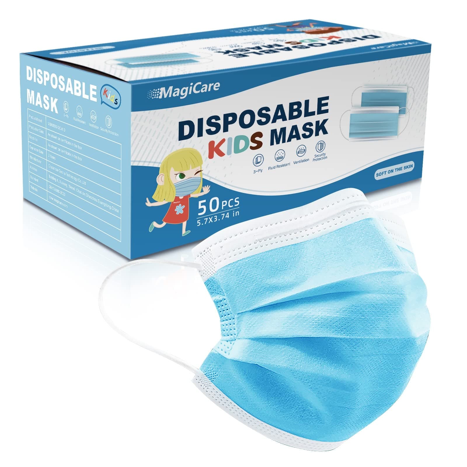 MagiCare Children's Disposable Face Masks - Kids Masks for ages 4-12 - 50pcs