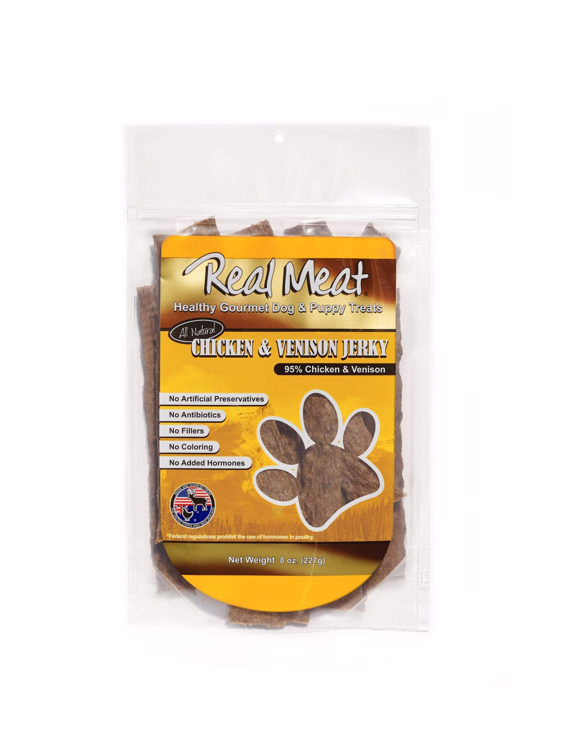 The Real Meat Company 828032 Dog Jerky Chicken/Venison Strips Treat, Long, 8-Ounce