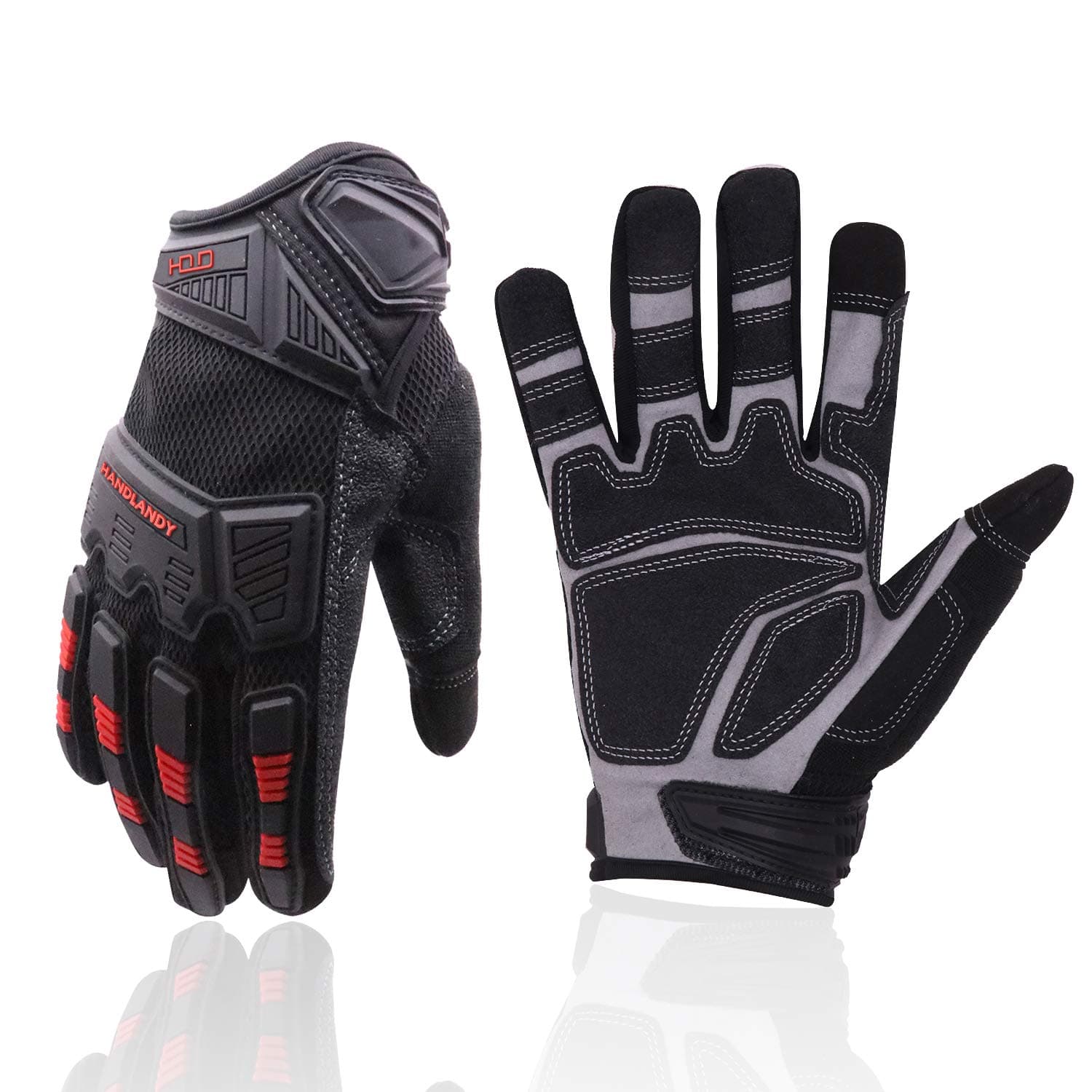 HANDLANDY Mens Work Gloves Touch screen, Utility Mechanic Gloves, Flexible Breathable Fit- Padded Knuckles & Palm
