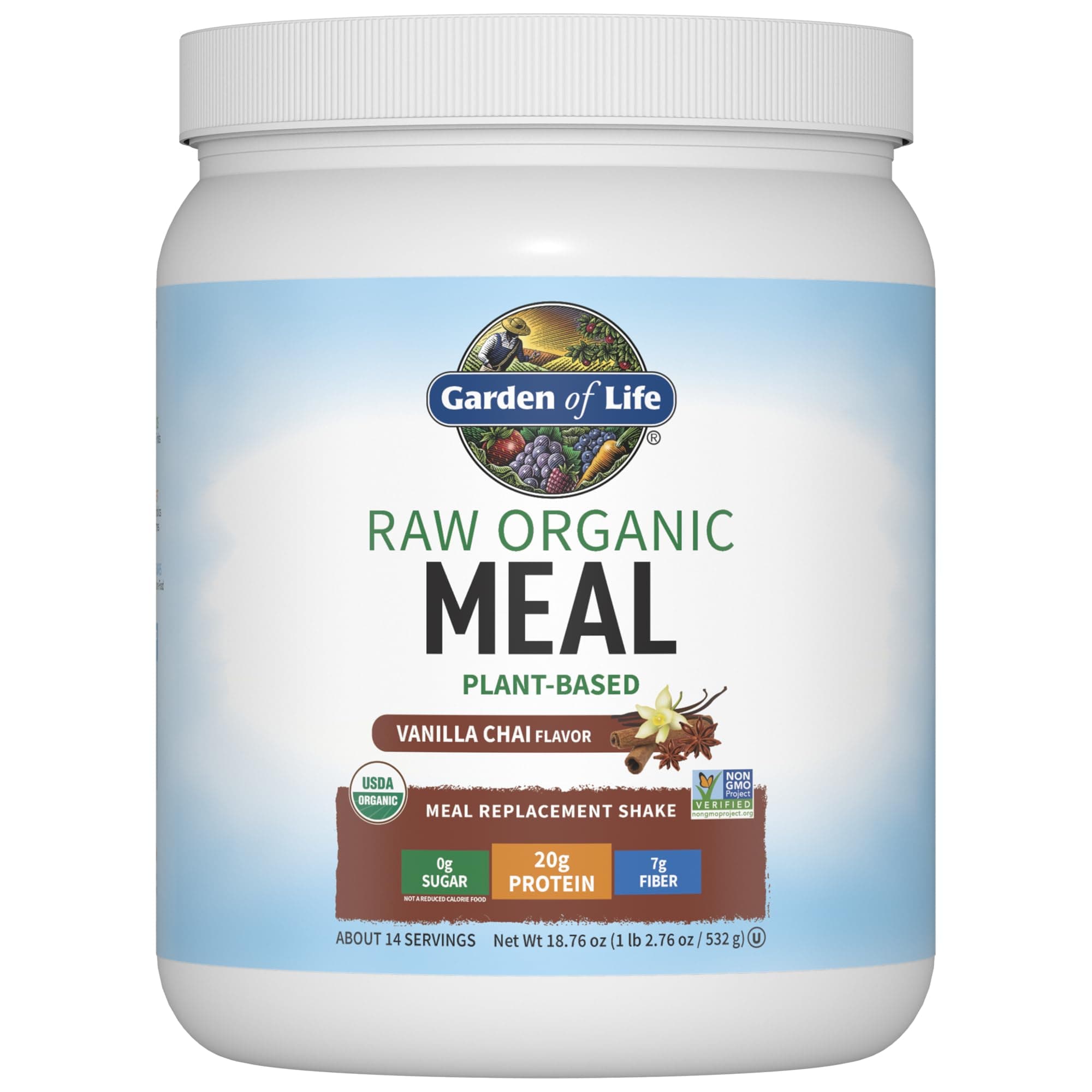 Meal Replacement Vanilla Chai Powder, 14 Servings, Organic Raw Plant Based Protein Powder, Vegan, Gluten-Free 16 Ounce