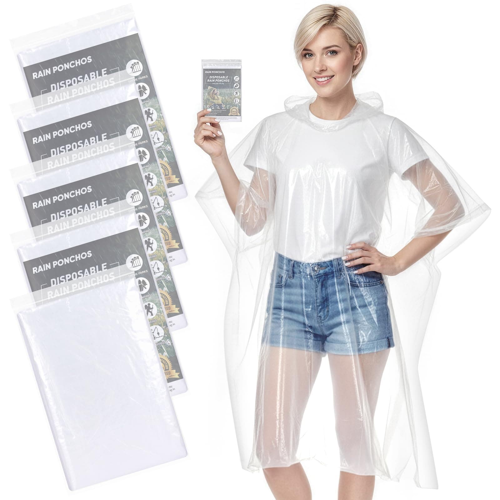 APEXUP Disposable Rain Ponchos for Adults, 5PK/10PK/50PK Emergency Rain Poncho for Camping Hiking Travelling