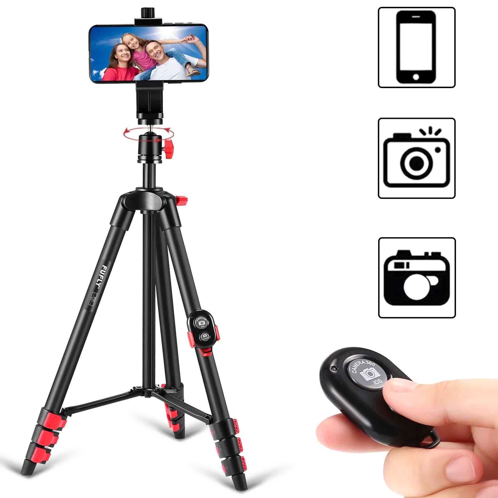 Extendable Phone Camera Tripod - Adjustable Phone Tripod Stand with Phone Holder & Bluetooth Remote for Photography&Video Recording Fit iPhone/Galaxy/Huawei/Samsung/GoPro Camera, with Travel Bag
