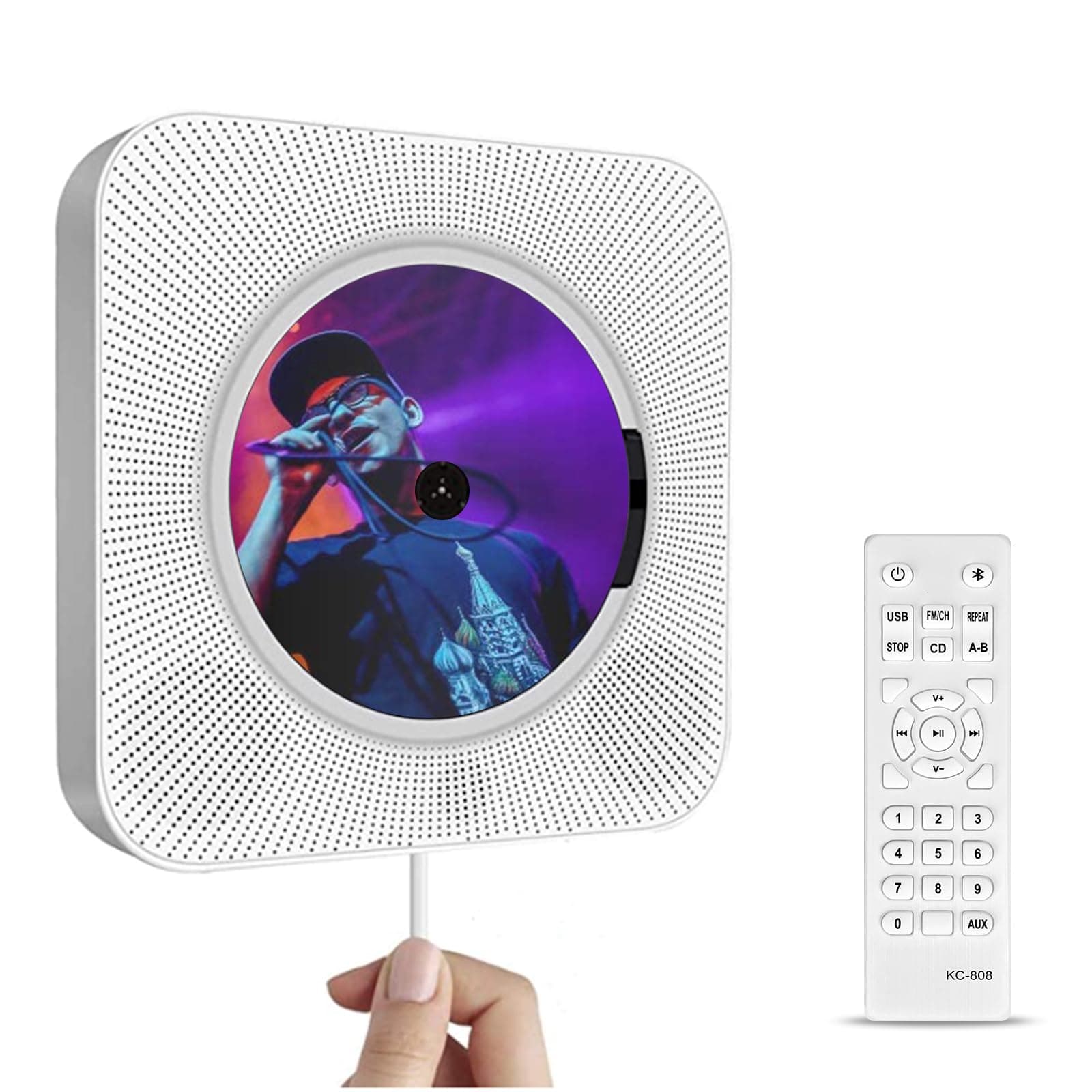 CD Player portable cd player - with Bluetooth Wall Mountable Built-in HiFi Speakers, Home Audio Boombox with Remote Control FM Radio USB MP3 3.5mm Headphone Jack AUX Input/Output with Pulling-Switch