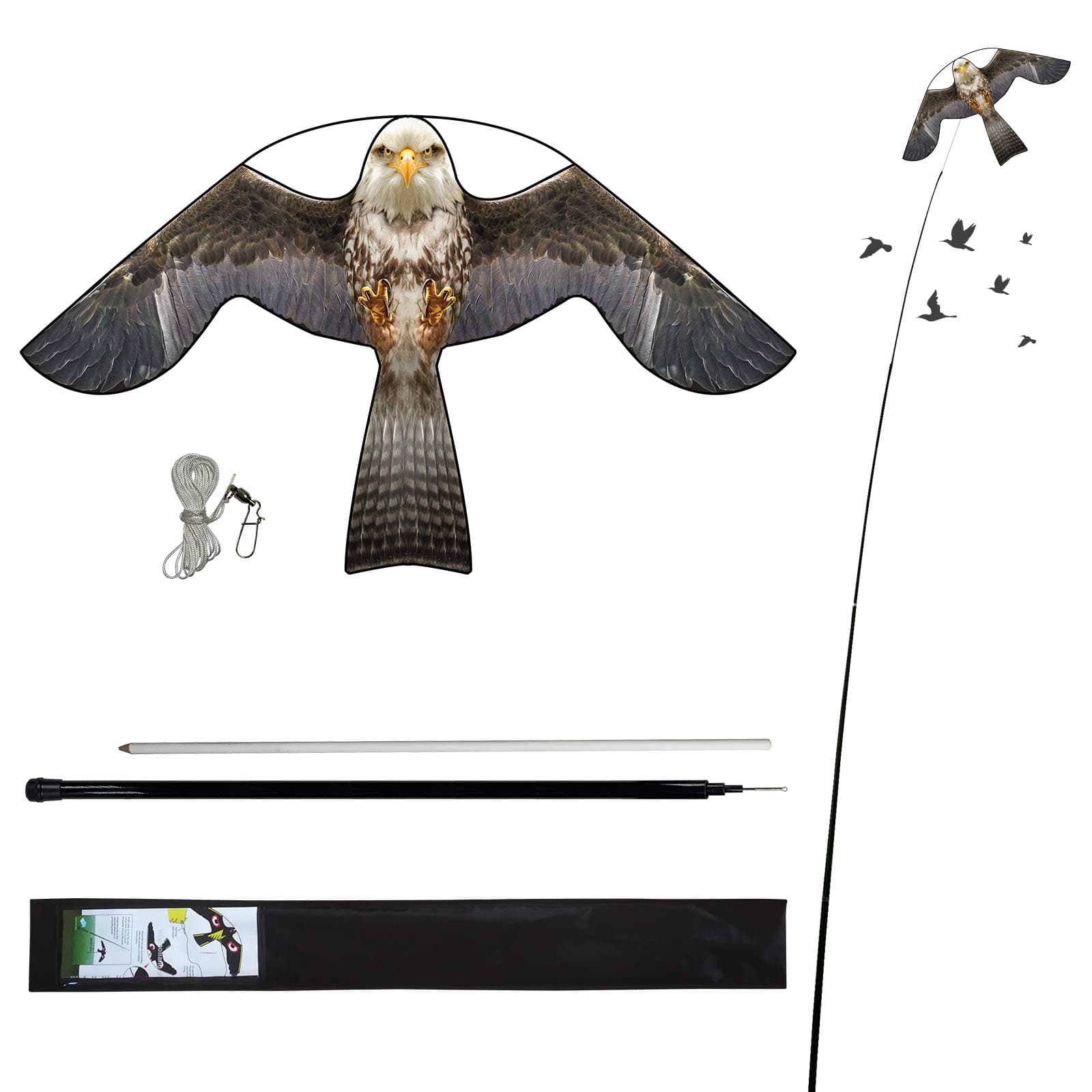 Bird Scarer Flying Kite Crops Farm Protector Bird Hawk Flying Kite with 4m Telescopic Pole