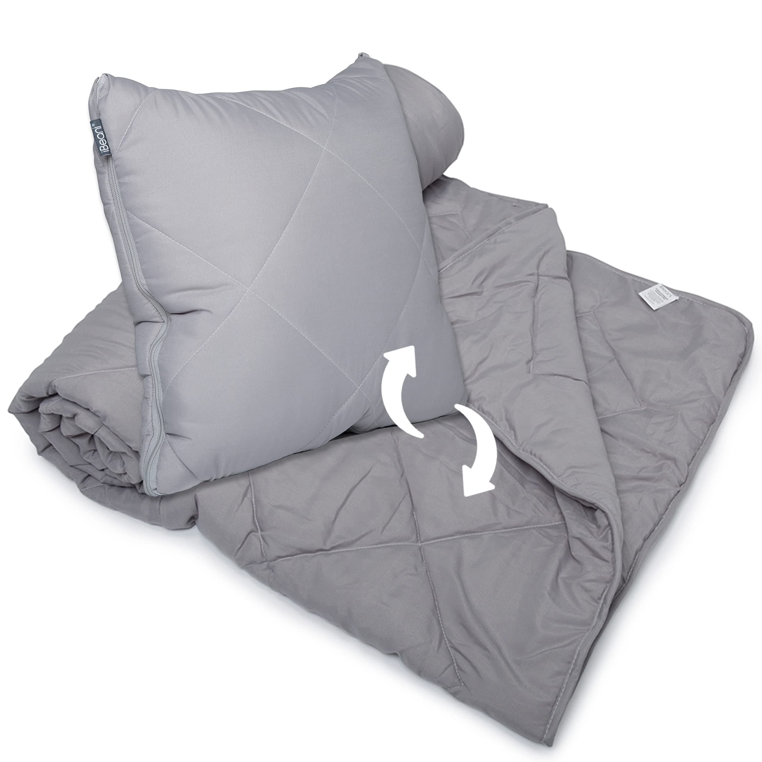 iBeaniQuishion – A Clever, Quality Scatter Cushion that Unzips & Unfolds into a Full Size Quilt/Blanket/Throw - Grey