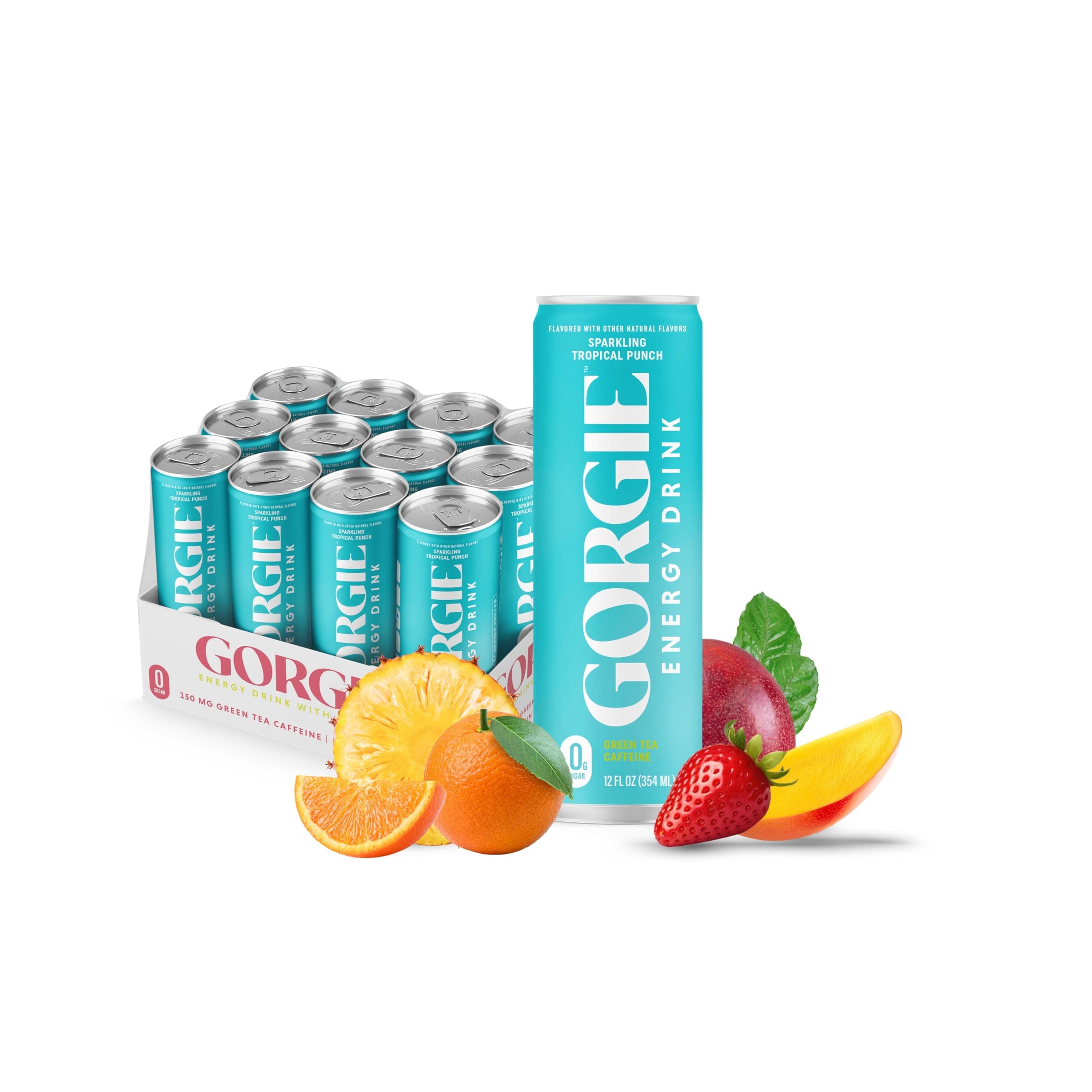 Sugar Free Natural Energy Drinks, Sparkling Paradise Punch (12 Pack) - Healthy Energy Drinks - Natural Coffee Replacement with Green Tea Caffeine and Biotin - 150mg Caffeine, Vegan, Low Calorie