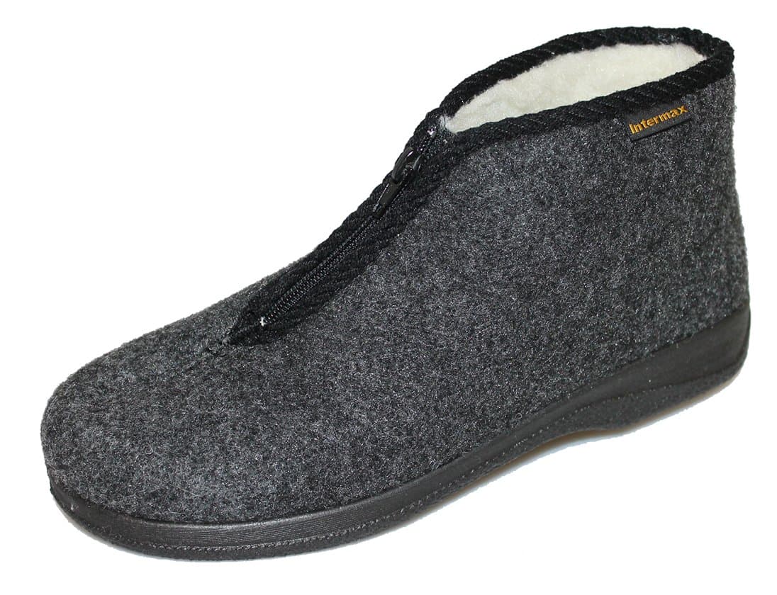 Intermaxmen's slipper with zip, lined with pure wool, felt anthracite.