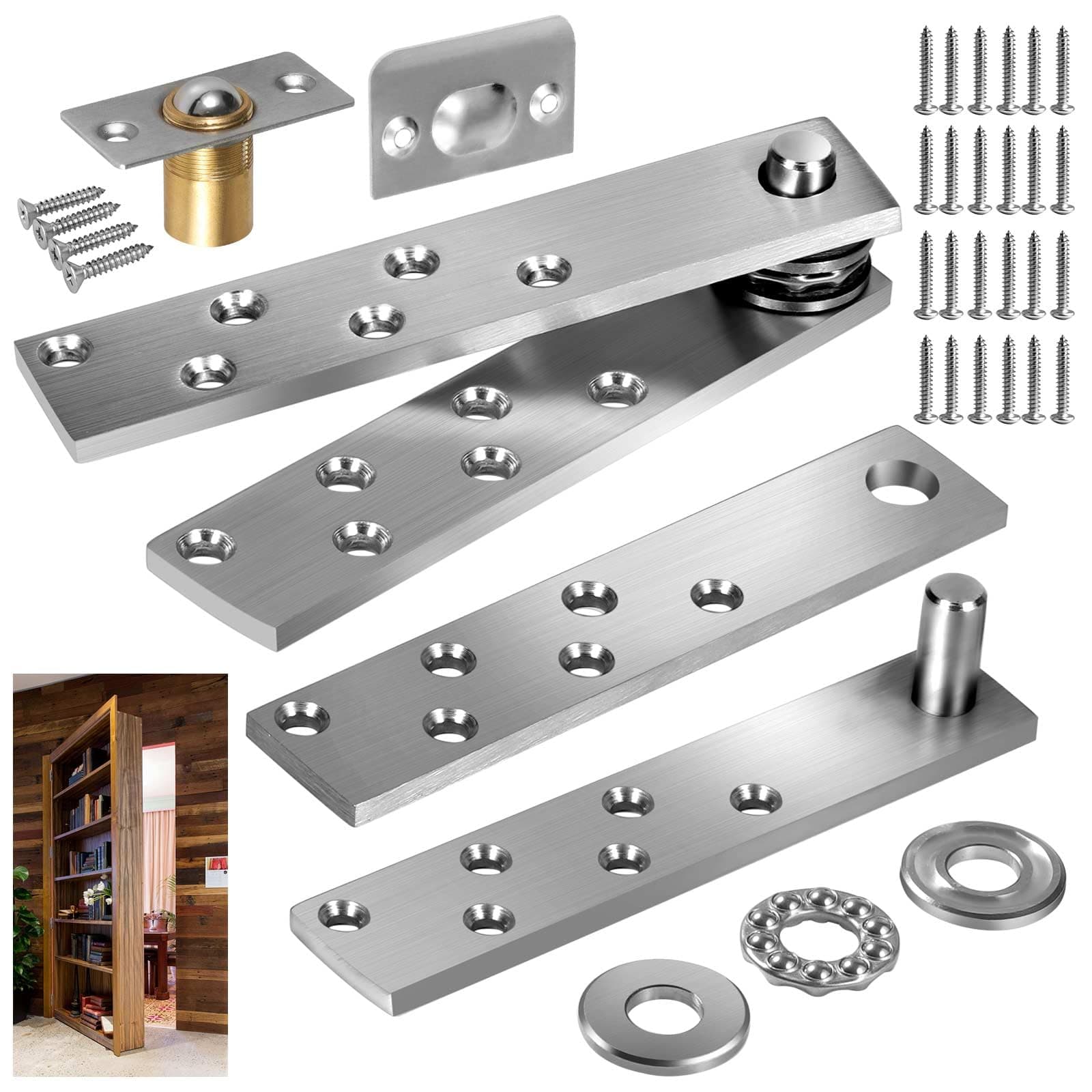 Hidden Door Hinge, Pivot Hinges Heavy Duty for Max 200 Lb,Wood Doors, Hidden Hinge for Wood and Secret, Hidden Door Bookcase(Heavy Duty 2PCS)