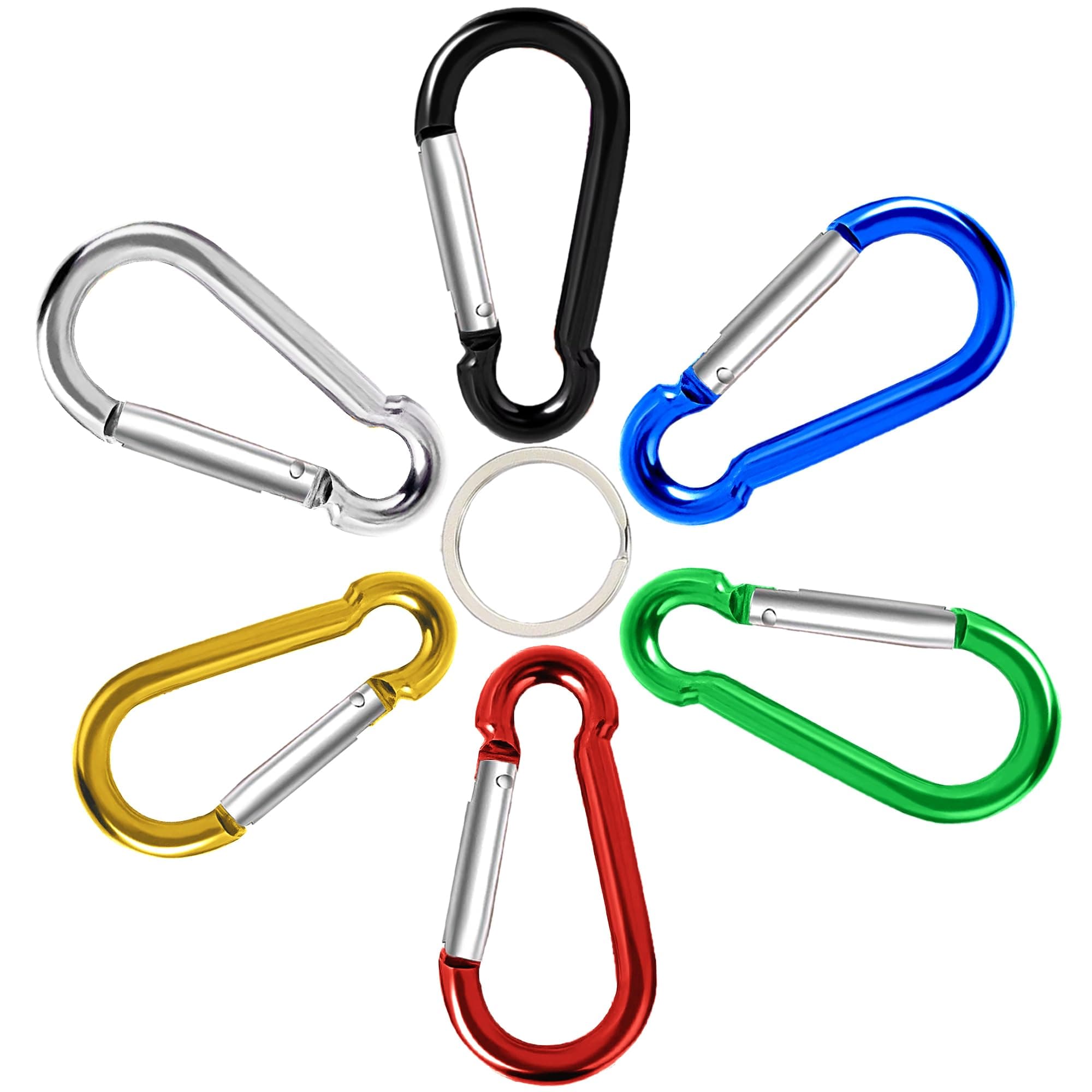 6Pcs Carabiner Clip, 3" Caribeaner Large Aluminum Heavy Duty Carabeaner Clips, Spring Snap Hooks for Keychain Clip with 6 Pcs Keyring for Outdoors, Camping, Hiking, Fishing, Home Gym