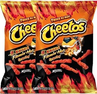Cheetos Crunchy XXtra Flamin’ Hot Net Wt. 3.5 Baggies Snack Care Package for College, Military, Sports (2)