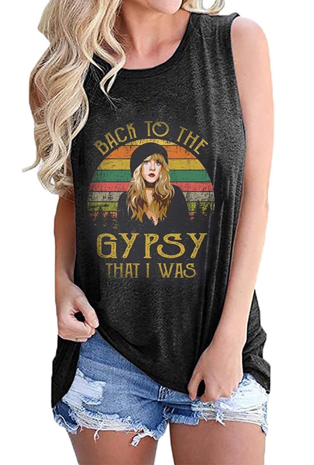 LANMERTREEStevie Tank Top Women Back to The Gypsy That I was Vintage Graphic T Shirt Funny Sleeveless Music Vest