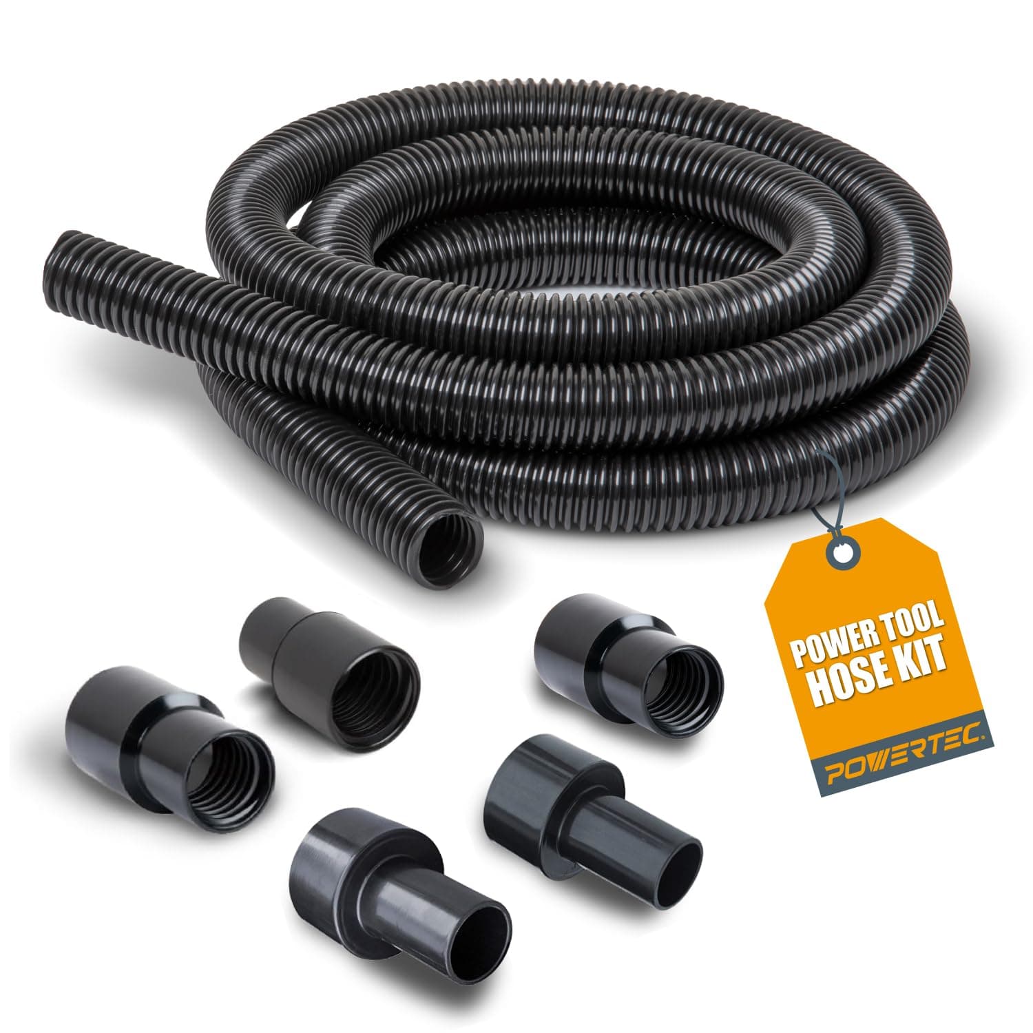 POWERTEC 70347 10 Ft. Dust Collection Hose Kit with 5 Fittings for Woodworking Power Tools Home and Wet/Dry Shop Vacuums
