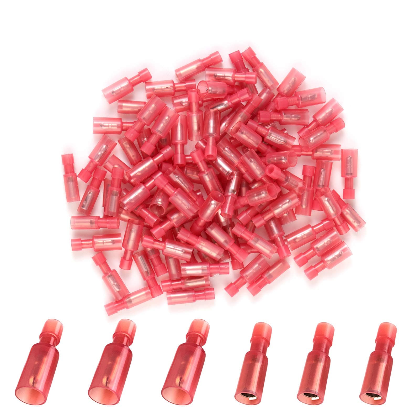 100 Pcs Bullet Connectors Quick Connect & Disconnect Electric Terminals, 22-16 AWG Nylon Fully Insulated Female & Male Bullet Butt Wire Crimp Connector