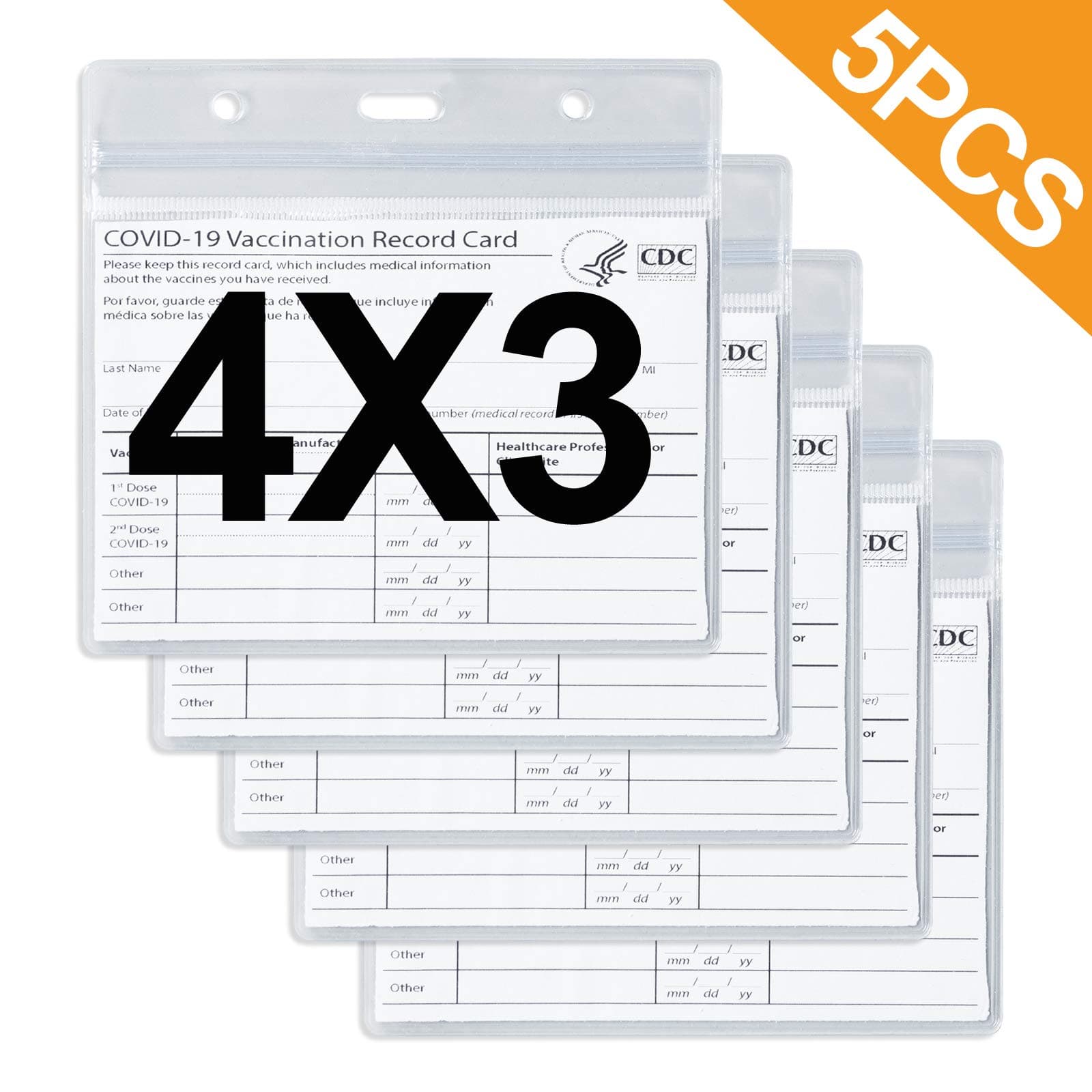 CDC Vaccine Card Protector 4 X 3 Inches Clear Vinyl Plastic Sleeve with Waterproof Type Resealable Zip (5PCS)