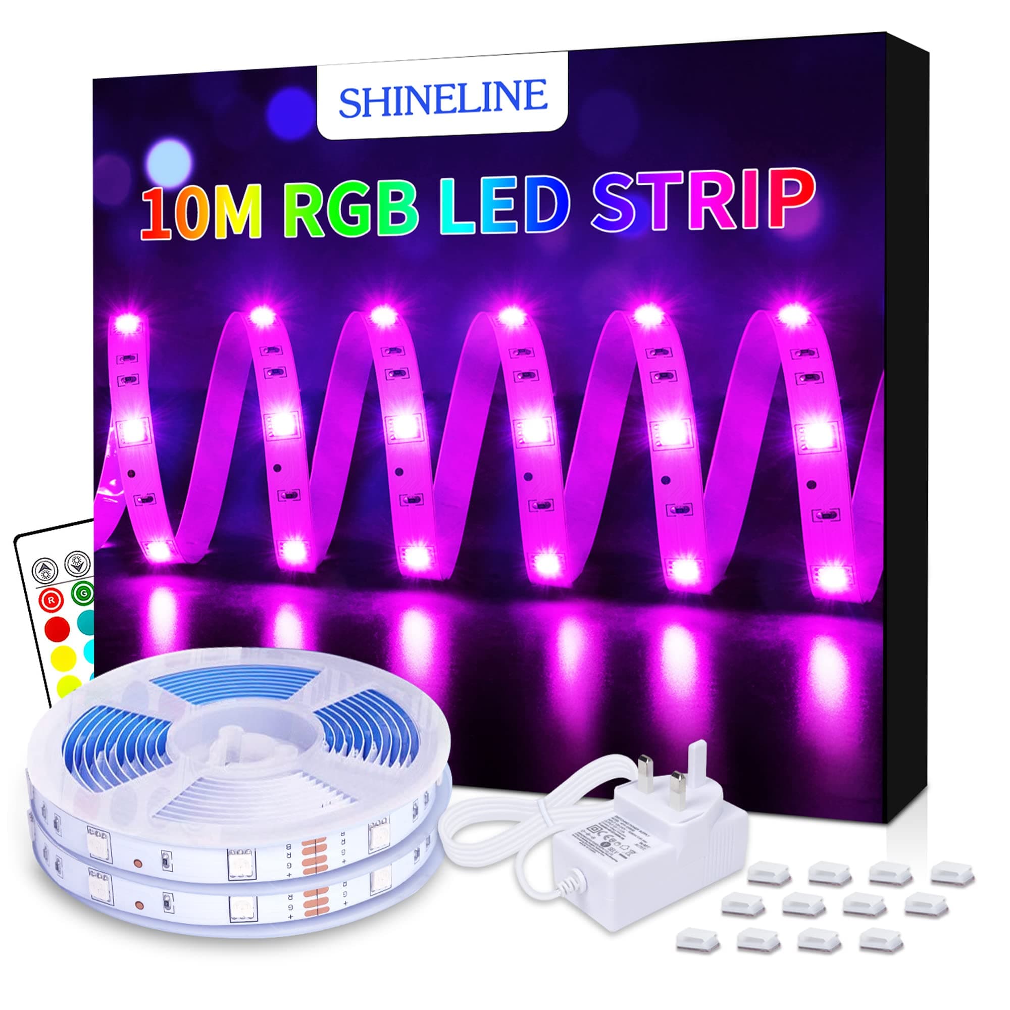 LED Strips Lights, 10M SHINELINE 2x5M Led Strip 300 LEDs SMD 5050 RGB Rope Light Strip Kit with Remote Color Changing LED Lighting Strip for Garden Bar Party Home Decorations [Energy Class A+] [Energy Class A+]