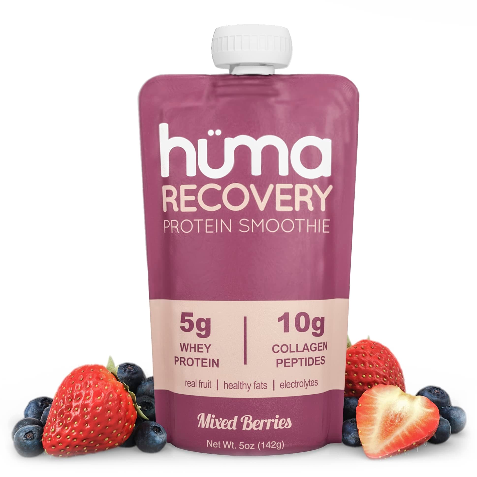 HÜMA CHIA ENERGY GEL Recovery Protein Smoothie, 6 Pouches – 15g Collagen + Whey Post Workout Recovery Drink – Ready-to-Drink Protein Shake with Real Fruit, Electrolytes, Healthy Fats