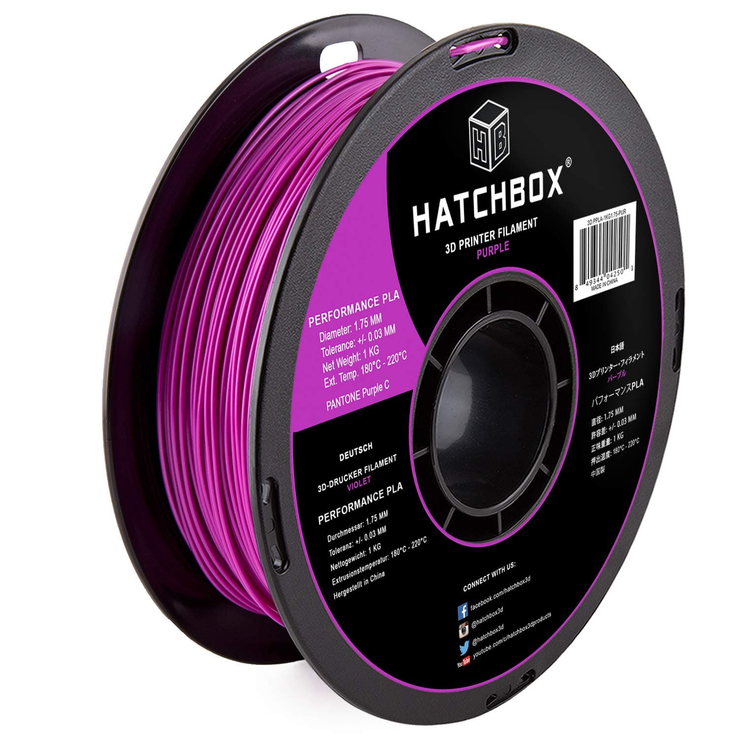 HATCHBOX3D PPLA-1KG1.75-BLK Performance PLA 3D Printer Filament, Dimensional Accuracy +/- 0.03 mm, 1 kg Spool, 1.75 mm, Purple