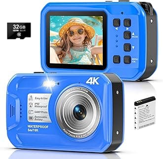 4K Underwater Camera, 64MP 16FT Waterproof Digital Camera with 32GB Card, Autofocus Floatable Waterproof Camera with IPS HD Screen, 16X Digital Zoom, Fill Light, for Snorkeling, Surfing, Swimming