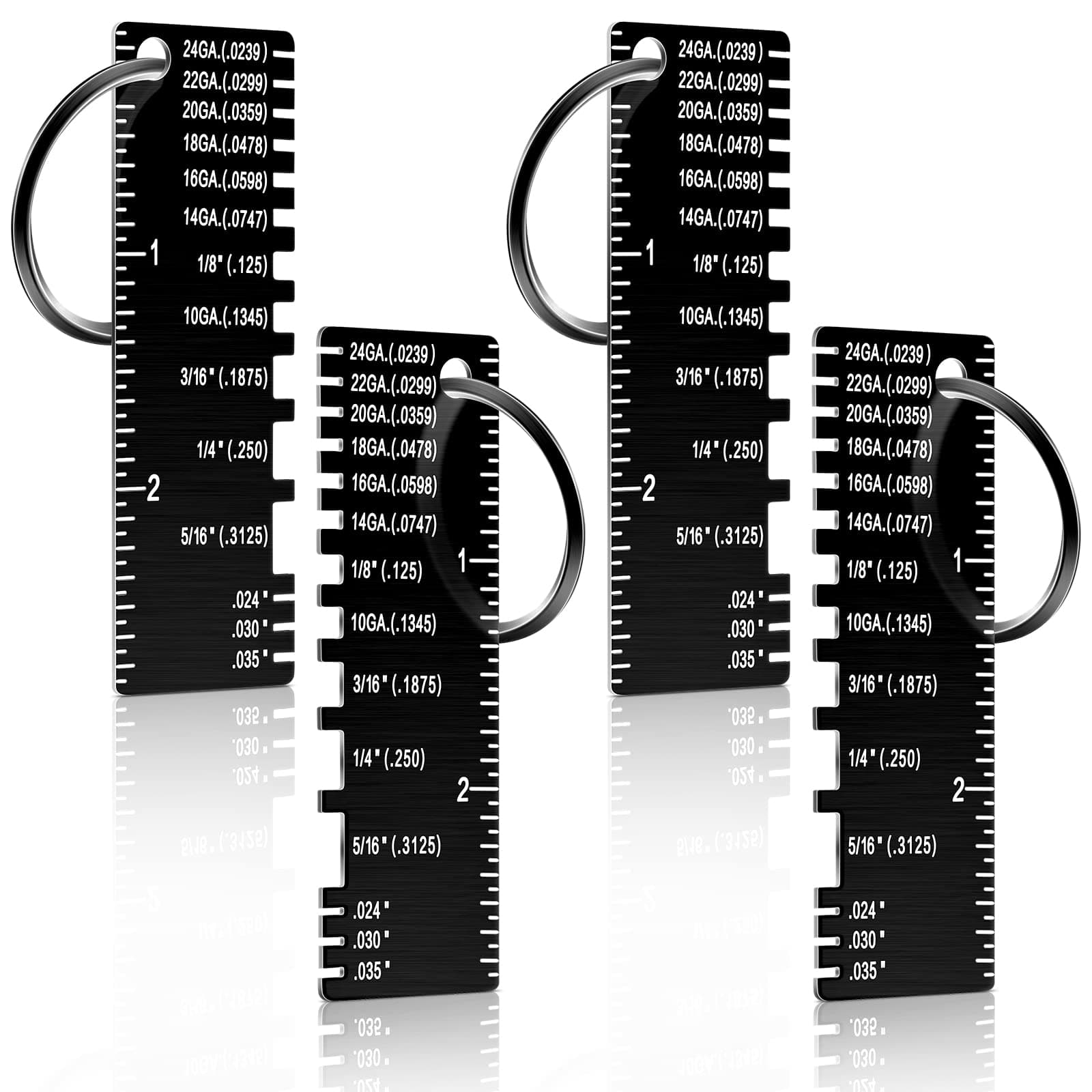 Xuhal 4 Pieces Double Sided Wire Metal Sheet Thickness Gauge Wire Measurement Tool Portable Metal Gauge Thickness Tool Double Sided Plated Size Inspection Tool Accessories, Black