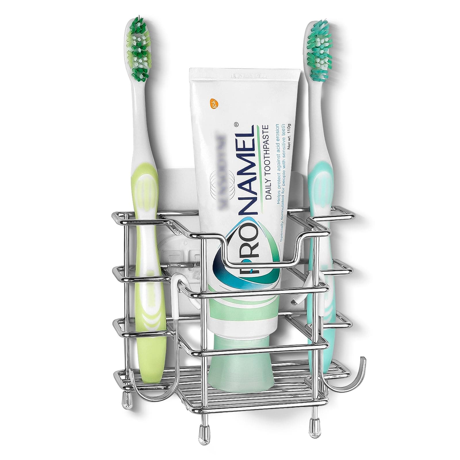 Linkidea Wall Mount Toothbrush Holder for Shower, Stainless Steel Toothpaste Stand, Self Adhesive/Countertop 3 Slots Organizer Compatible with Colgate Extra Clean, Oral-B CrossAction