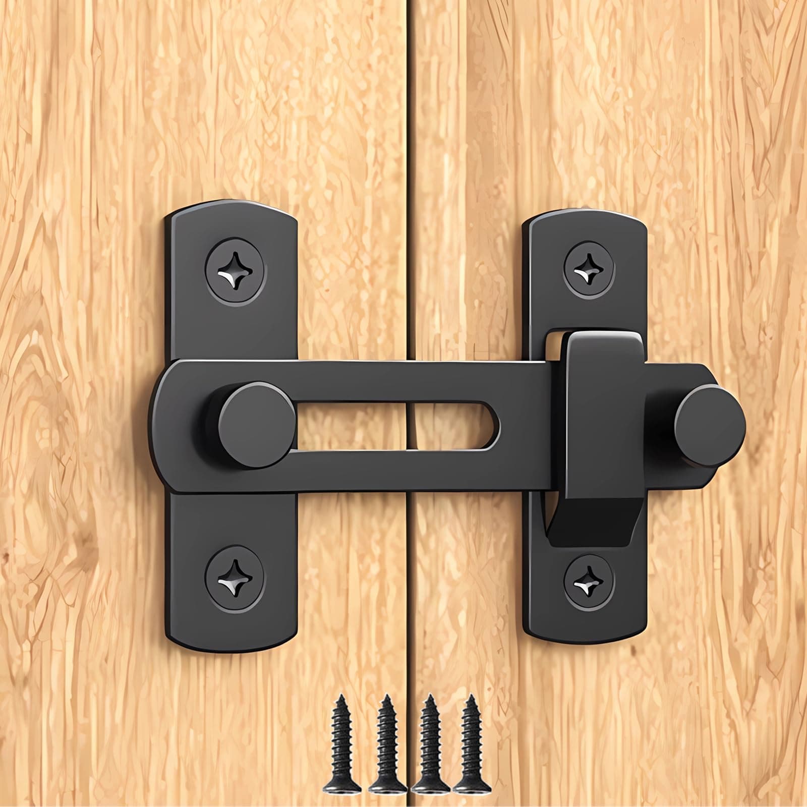DOUBLE 2 C Barn Door Lock, Barn Sliding Door Antique Lock Gate Latches Wine Cabinet Carbon Steel Closet Door Black