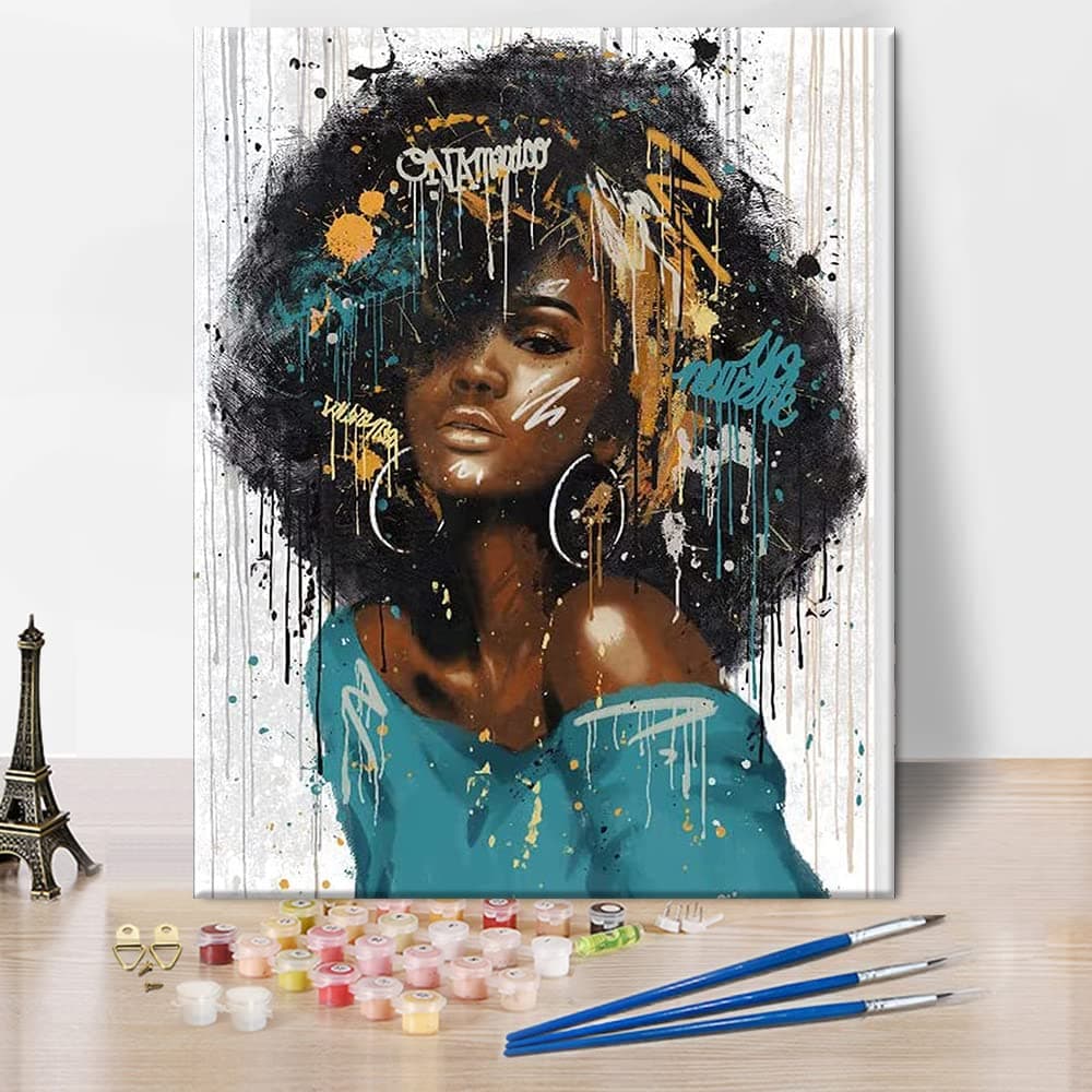 TISHIRON Paint by Numbers for Adults Black Girl Paint by Number Kits, DIY Canvas Painting Number Kits with Brushes and Acrylic Pigment Modern Home Wall Deco-16x20 Inch