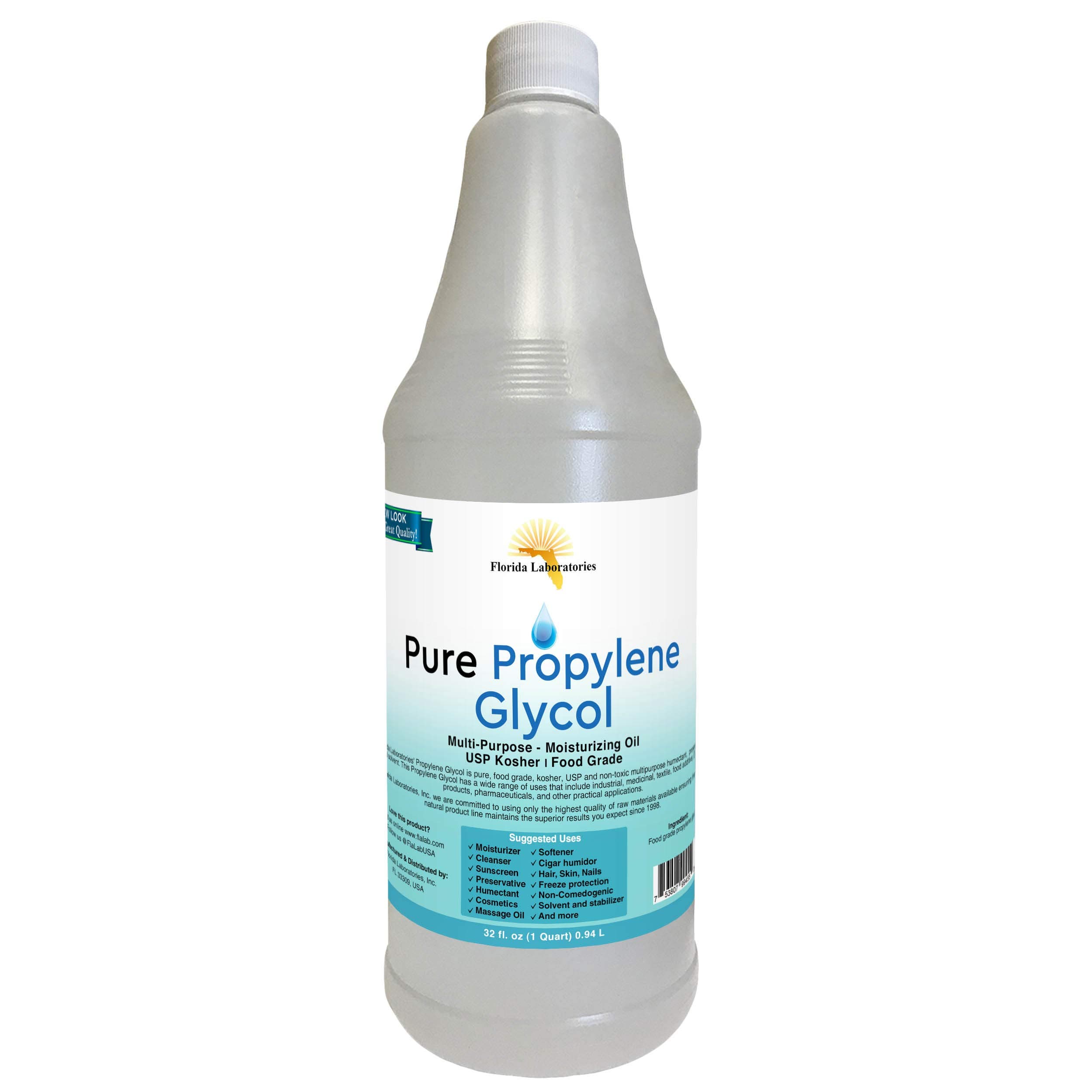 One Quart (32 oz) Propylene Glycol USP PG Kosher 99.9% Pure Food Grade